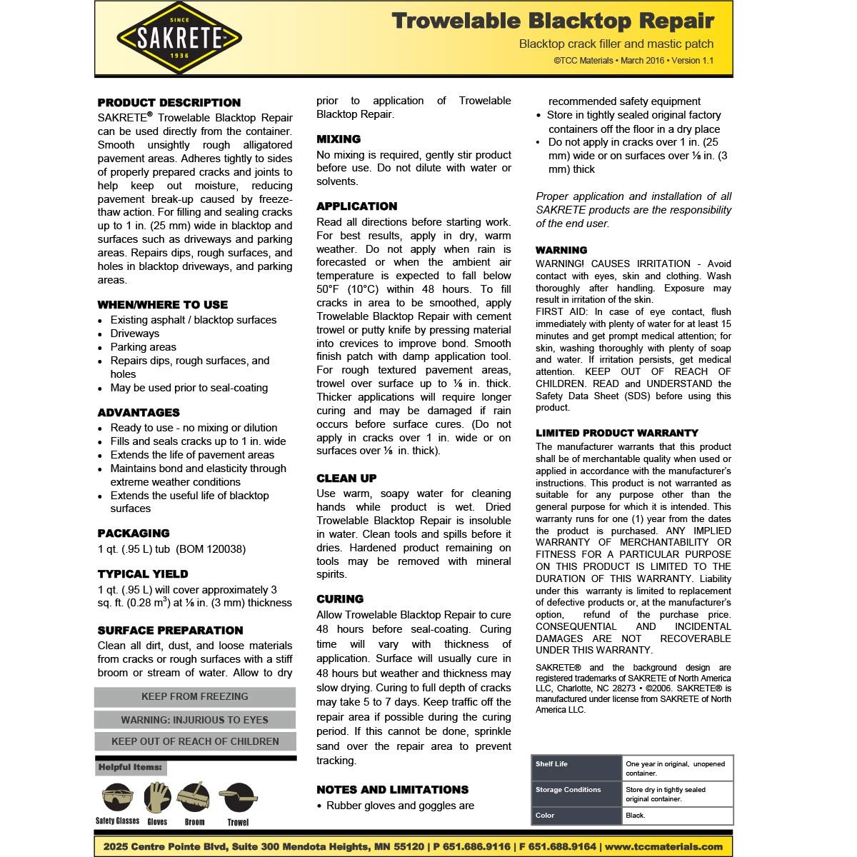 Sakrete Trowelable Blacktop Repair Quart