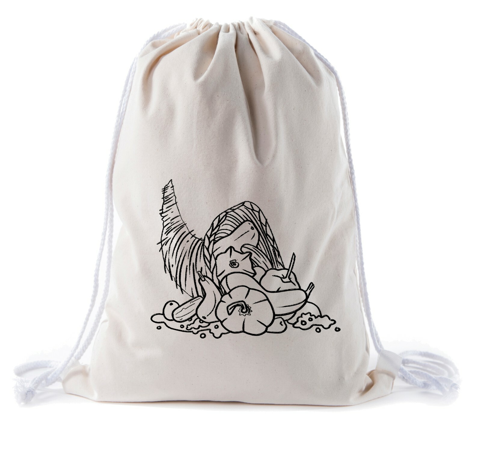 Color in Cornucopia Lines Cinch Bags, Craft Thanksgiving Cotton Bags  for Kids!