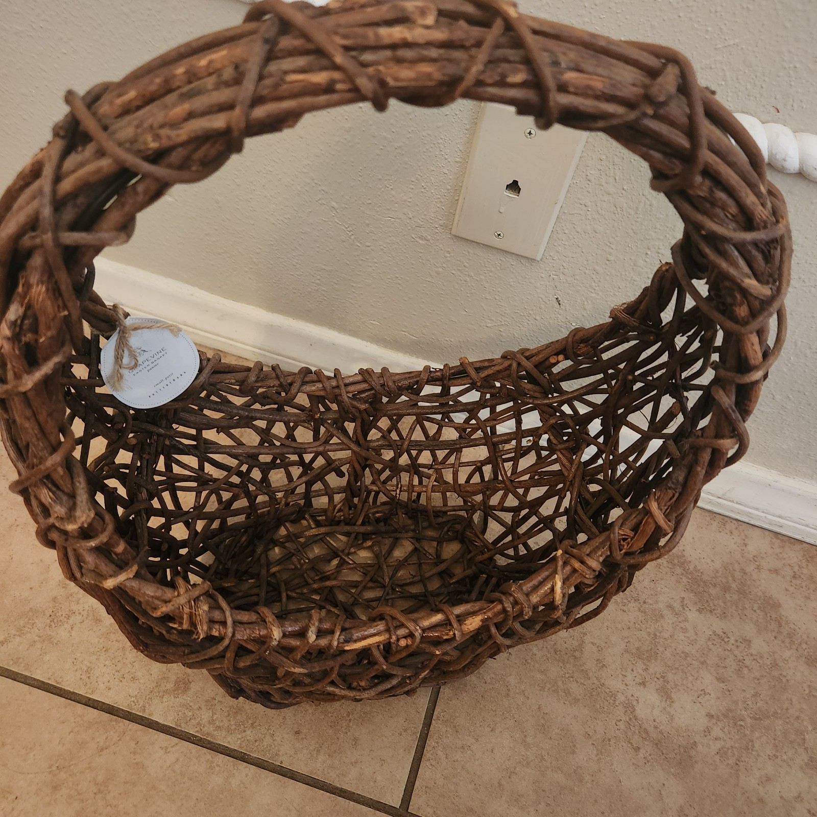 RARE NEW Pottery Barn Grapevine Woven Handle Basket EASTER Spring