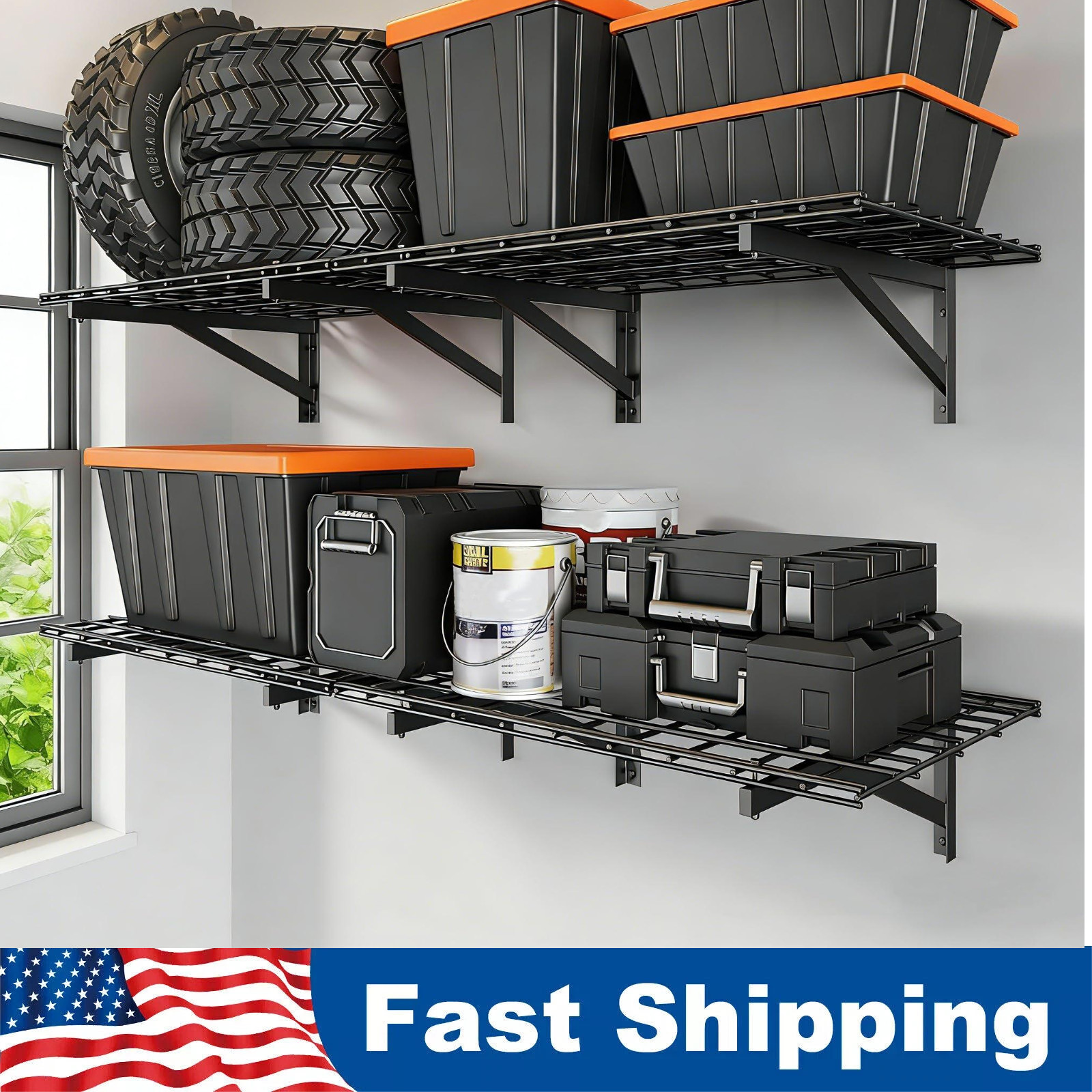 4 Pack 2x3ft Heavy Duty Wall Mounted Garage Shelves 24"X72" Shelf Storage Rack