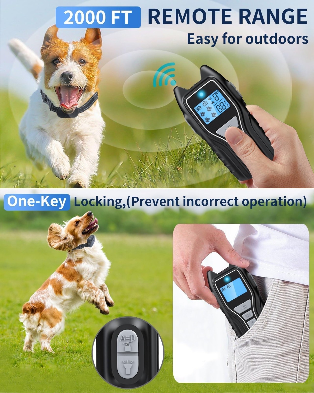 Rechargeable Dog Training Shock Collar with Remote - Waterproof E-Collar, 4 Safe