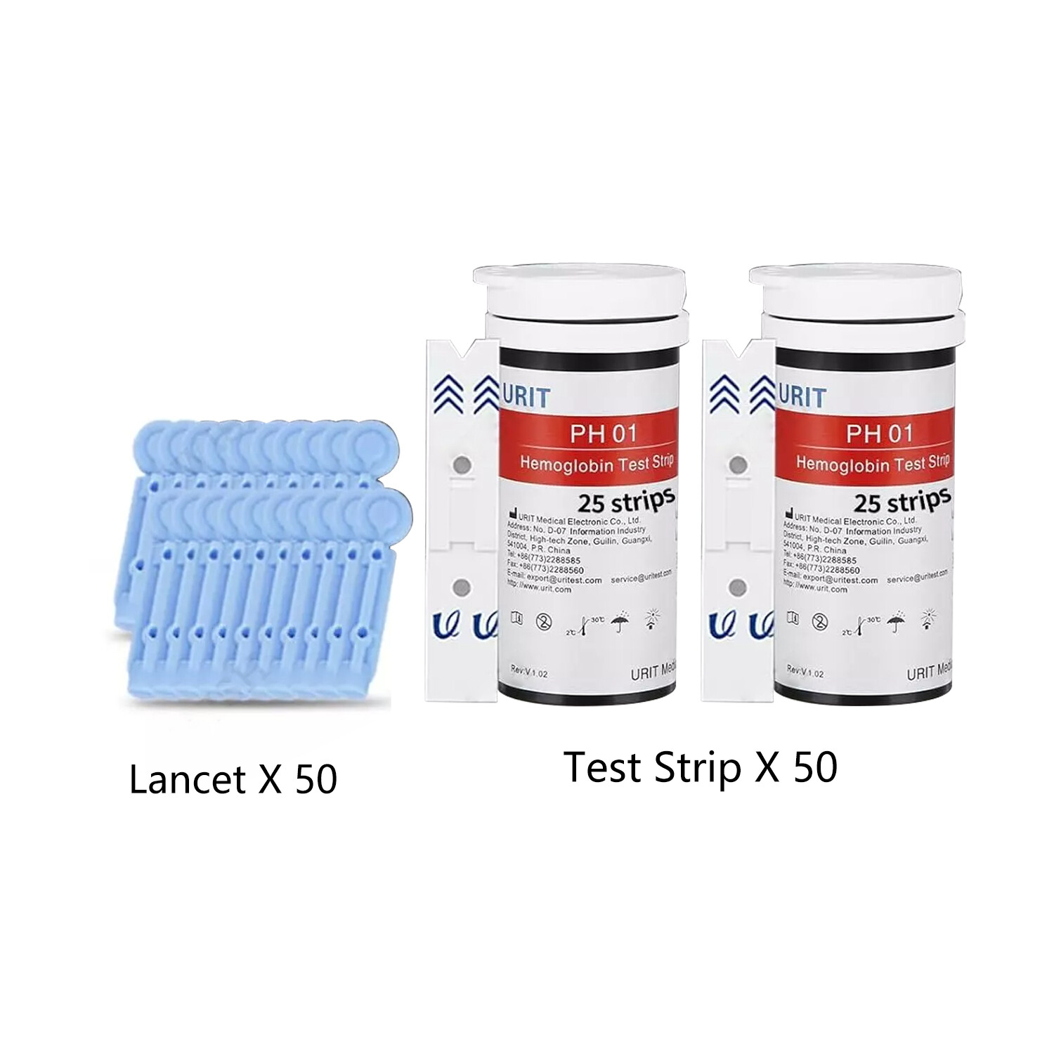 50 Hb Test Strips Lancets for PH-01 Hemoglobin Monitor Home Care Supplies-
