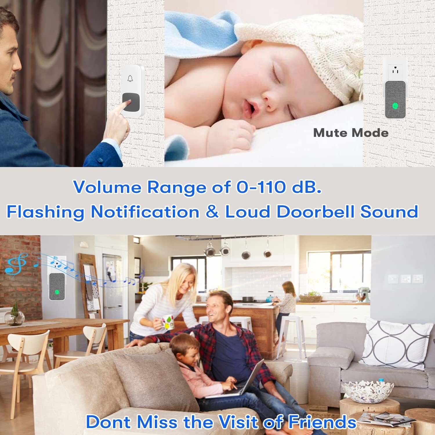 Wireless Doorbell, Remote Door Bell Ringer Wireless Long Range 1300FT with Fa...
