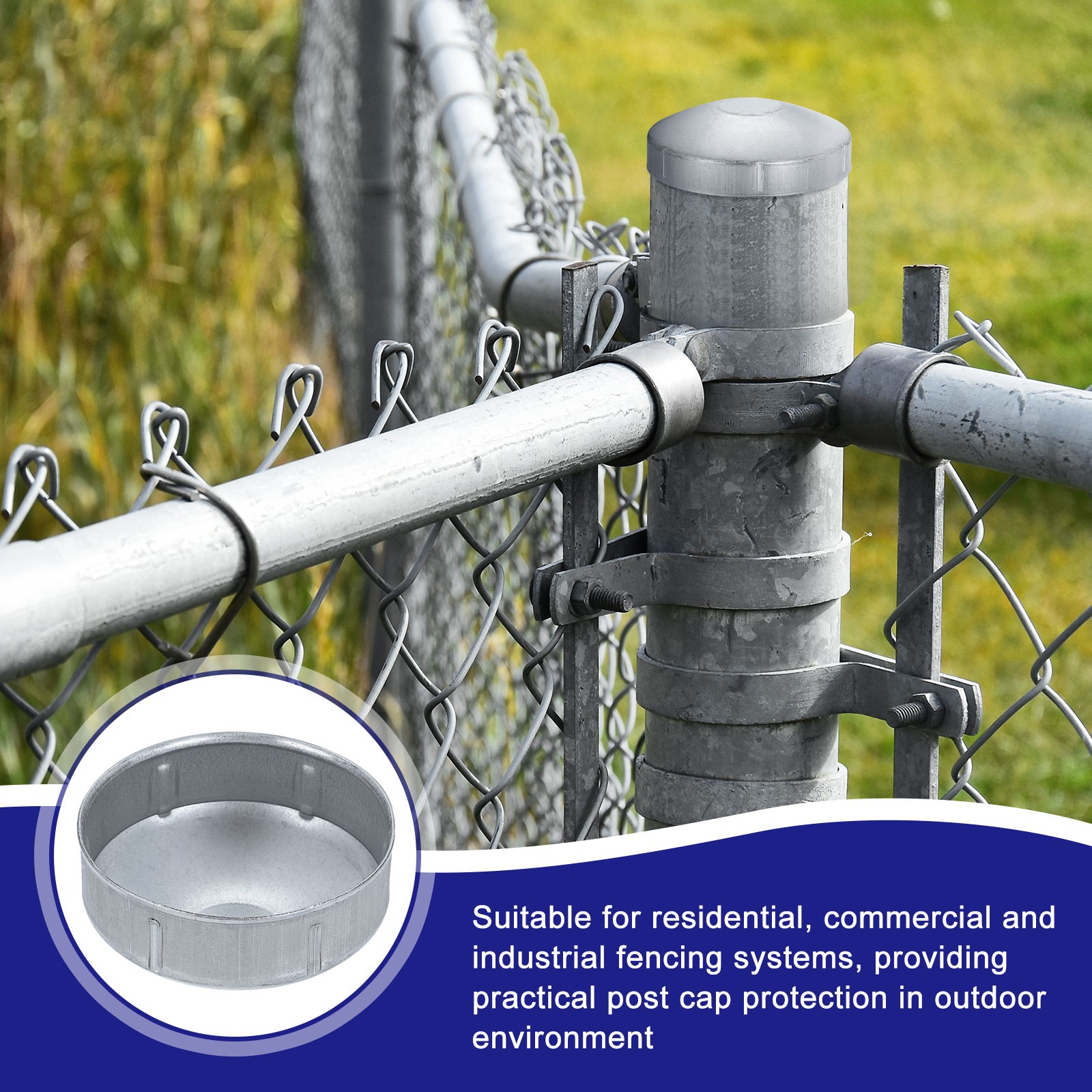4Pcs Chain Link Fence Post Cap, Dome External Post Caps Fit 2-3/8" OD Pipe