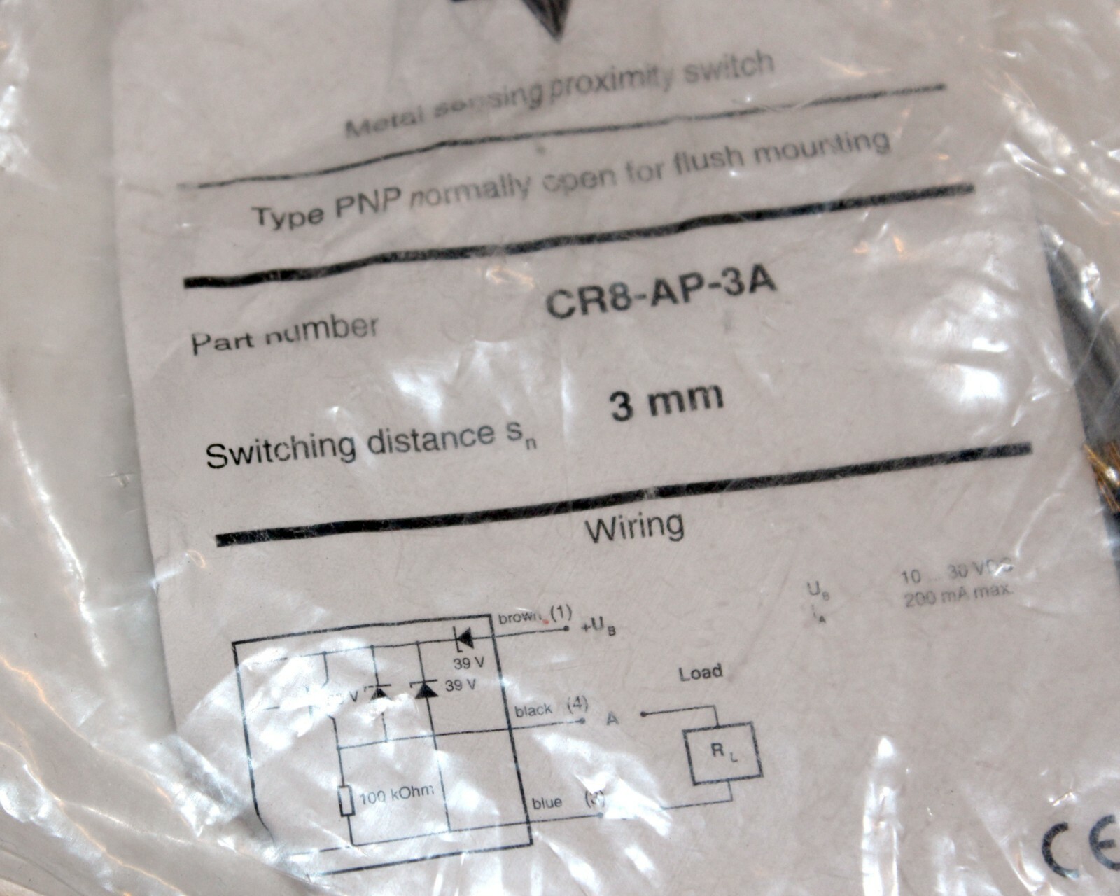 AUTOMATION DIRECT CR8-AP-3A Inductive Proximity Sensor: Rectangular, 3mm Range