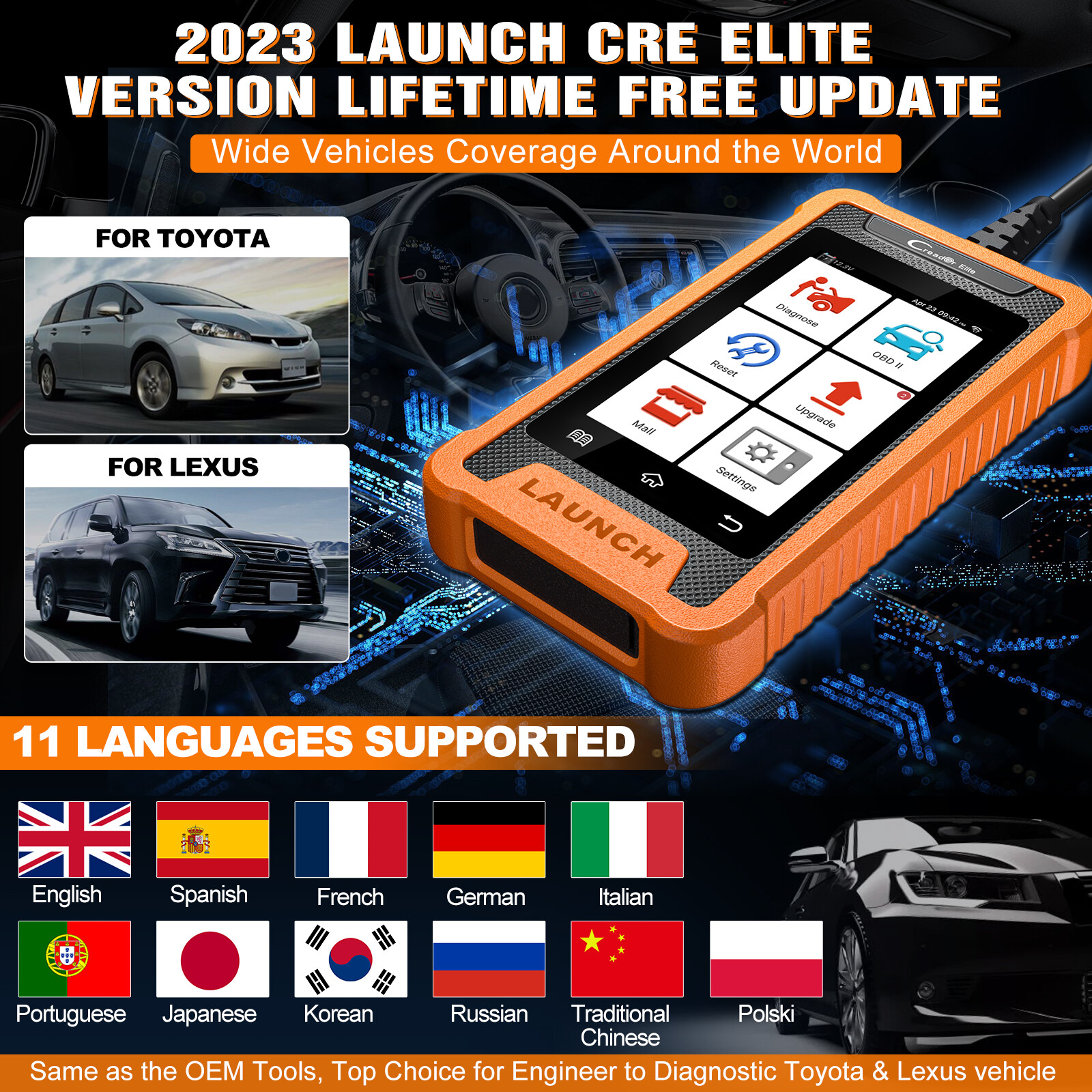 LAUNCH Creader Elite For TOYOTA Lexus Car Diagnostic Tool OBD2 Scanner ABS SRS