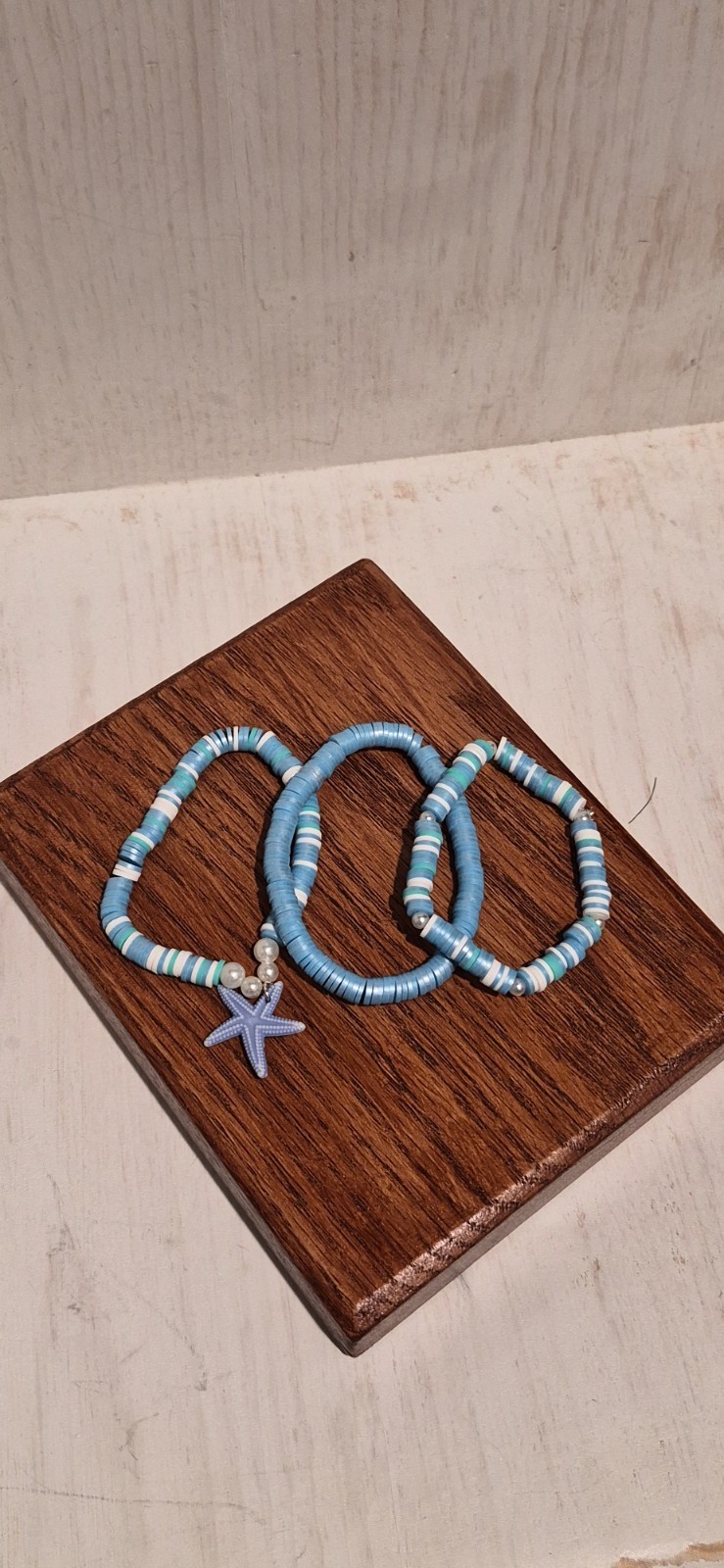 Beautiful Victory Handmade Set Of 3 Beach Themed Blue Clay Bead Bracelet Set