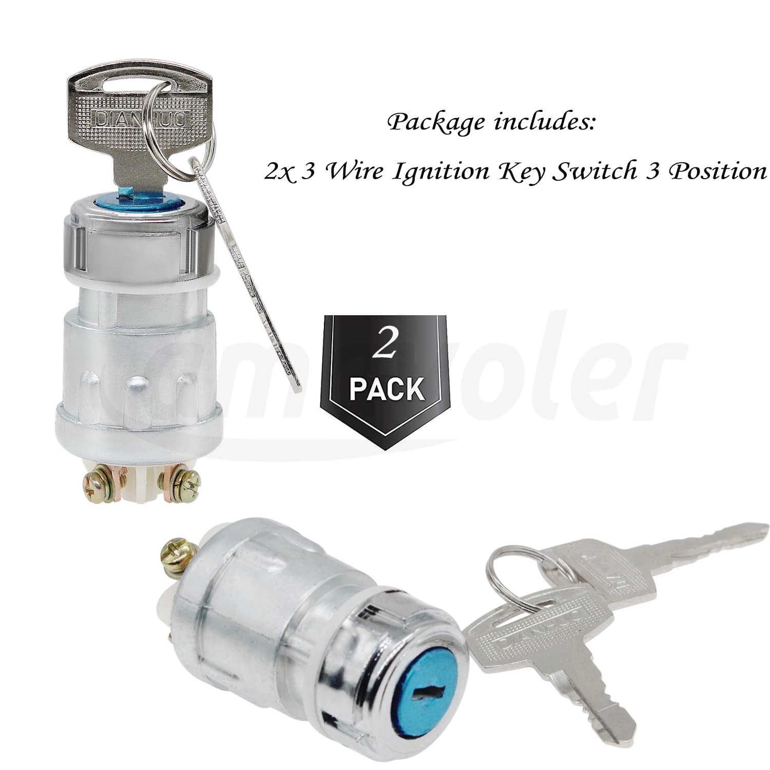 Amavoler 2 PCS 3 Wire Ignition Key Switch 3 Position Replacement M, Silver