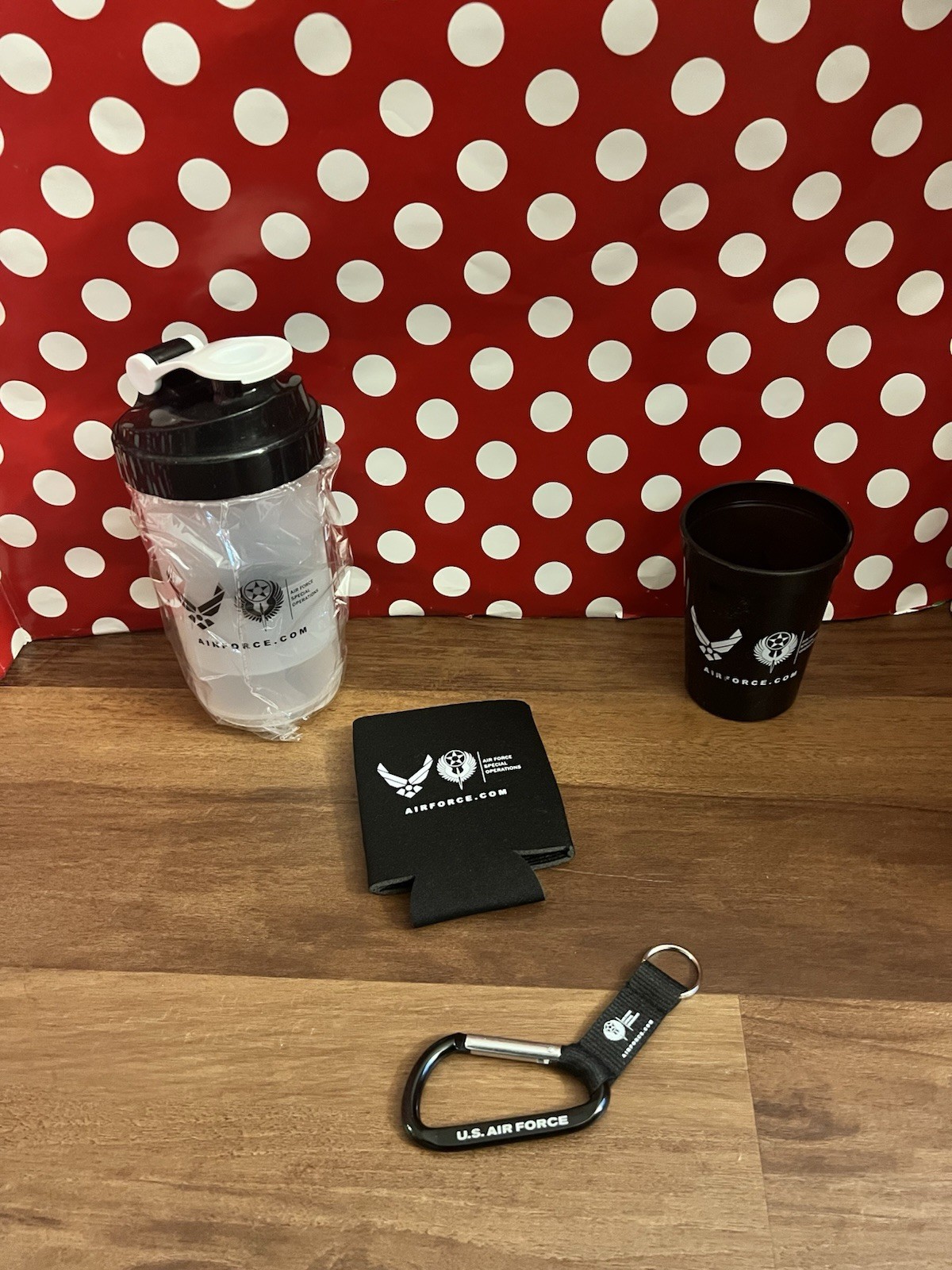Lot U.S. Air Force Items Water Protein Shake Bottle Koozie Keychain Plastic Cup