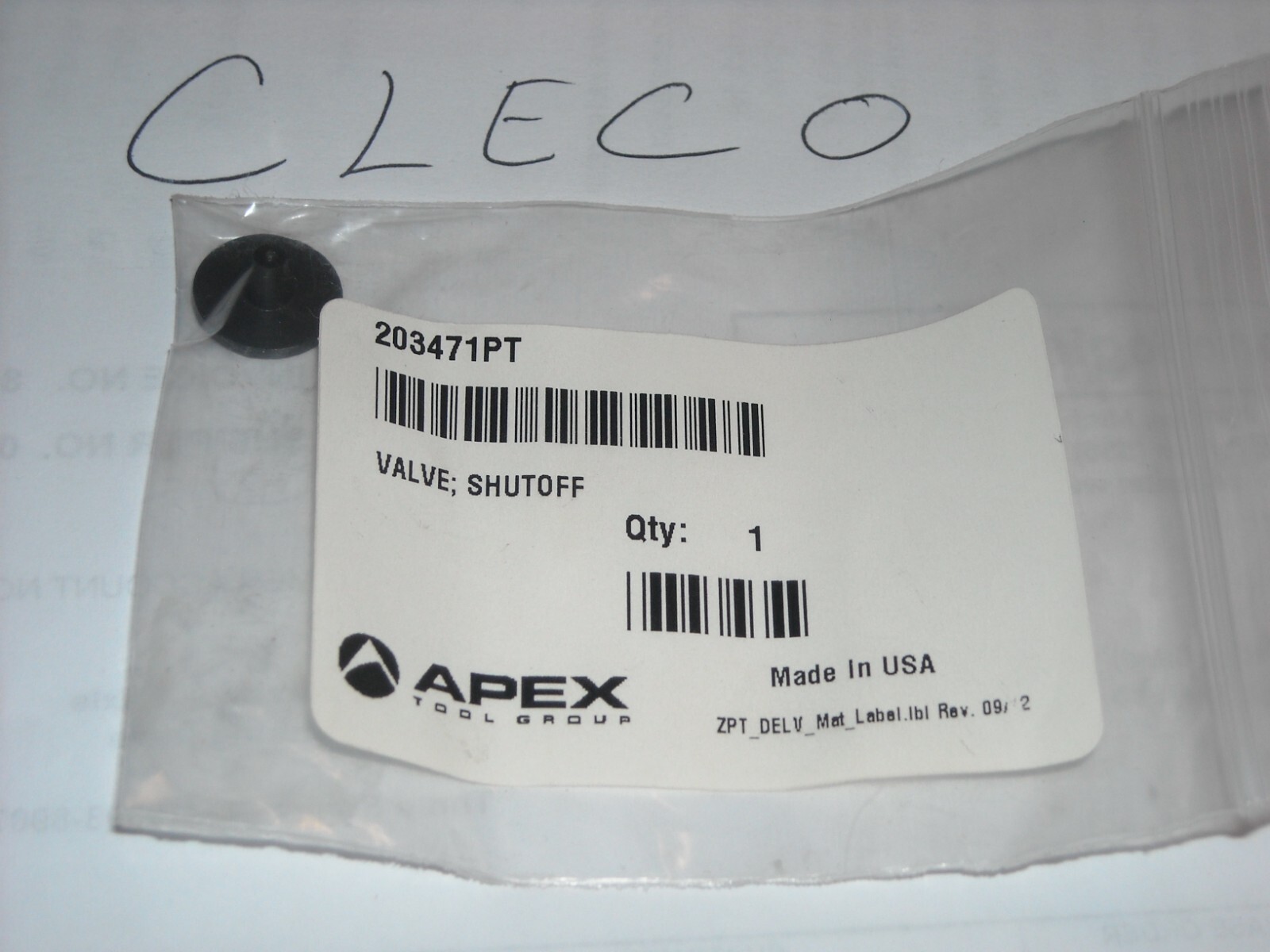 203471PT, Shutoff Valve, Gardner Denver, Cleco, Cooper Tools, New Old Stock