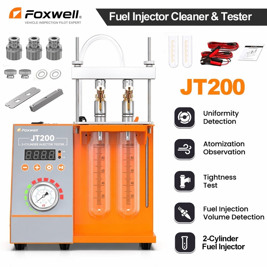 FOXWELL JT200 2-Cylinder Fuel Injector Cleaning Tester Leak Tightness Test Car