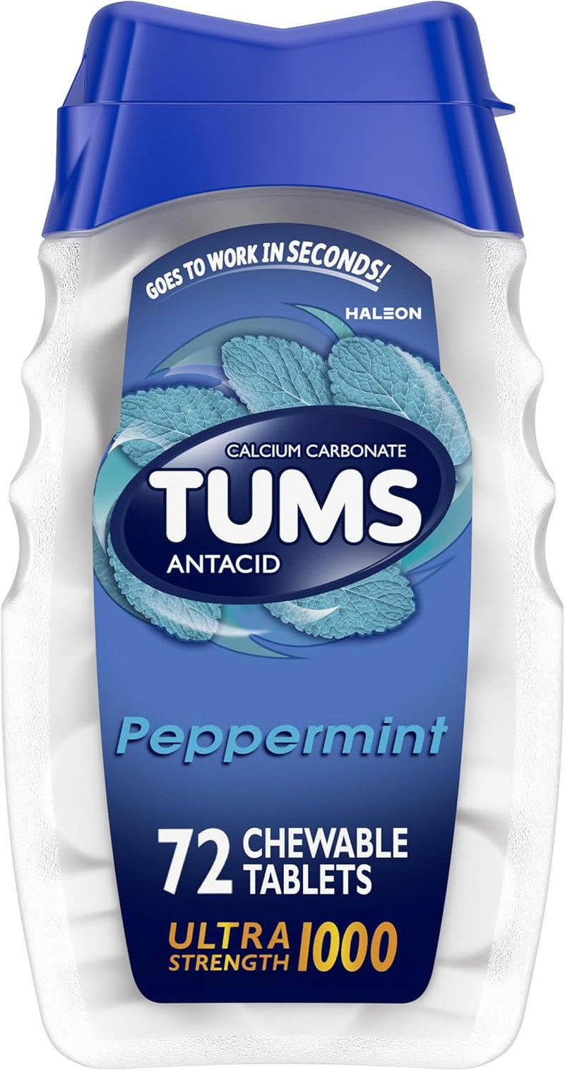 Ultra Strength Chewable Antacid Tablets for Heartburn Relief, Peppermint - 72 Co