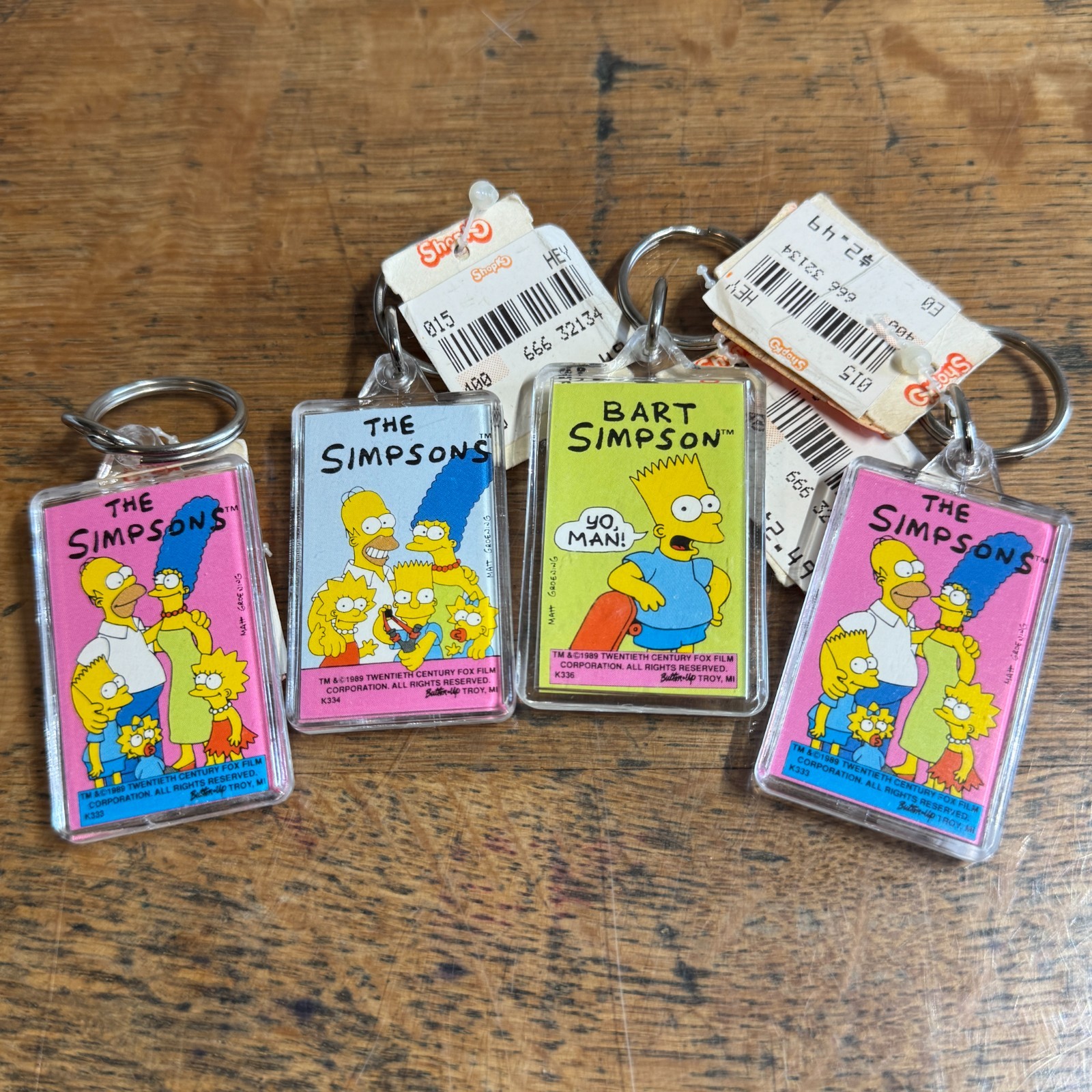 4 Vintage NOS 1989 The Simpsons Keychains Marge Bart Homer Lisa