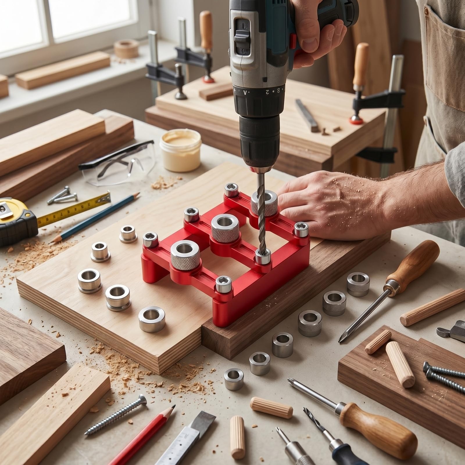 Self Centering Dowel Jig Drill Guide for Woodworking Adjustable Hole Locator ...