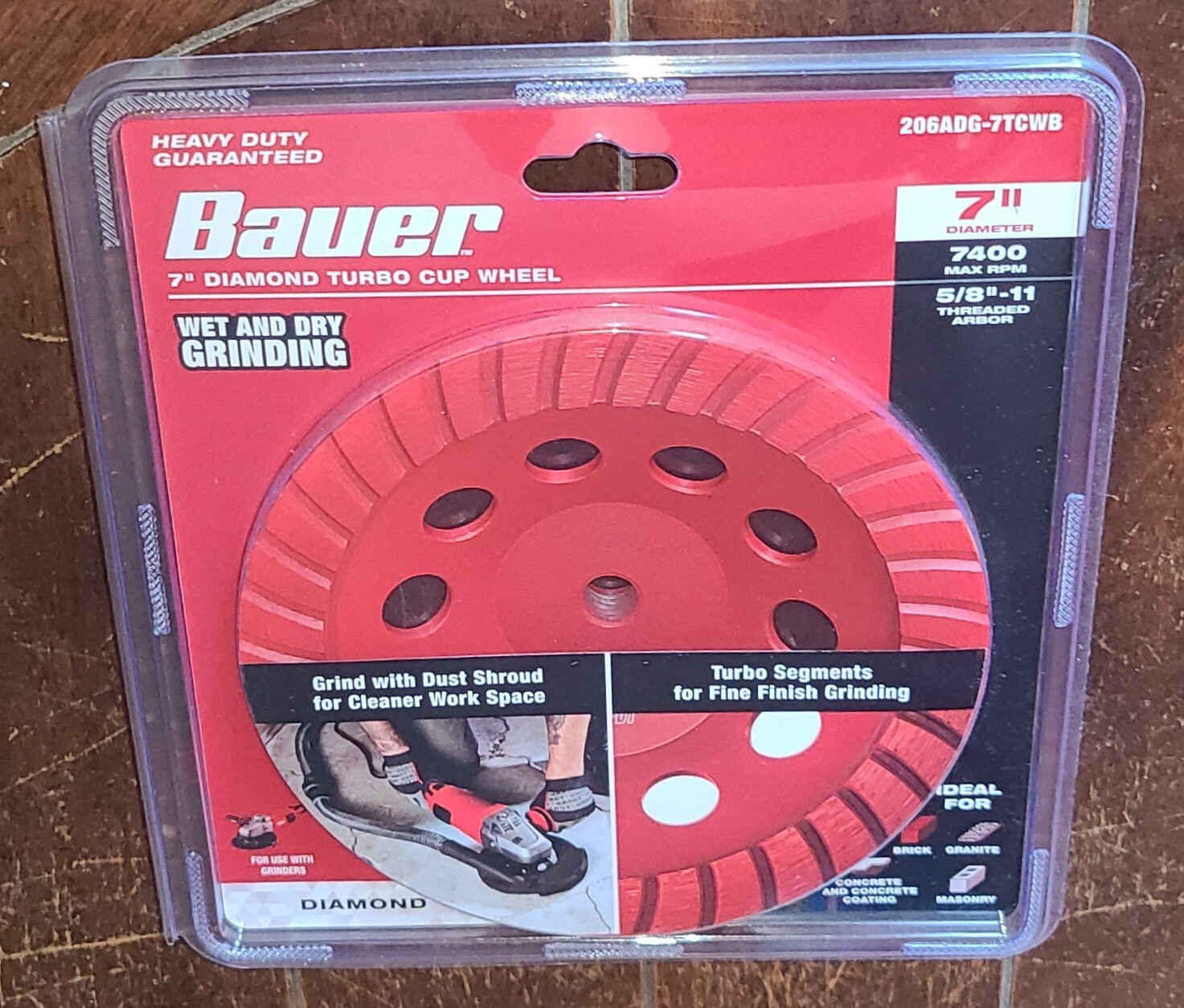 BAUER 7" Diamond Turbo Segments Cup Wheel ~Wet & Dry Grinding~ #57566
