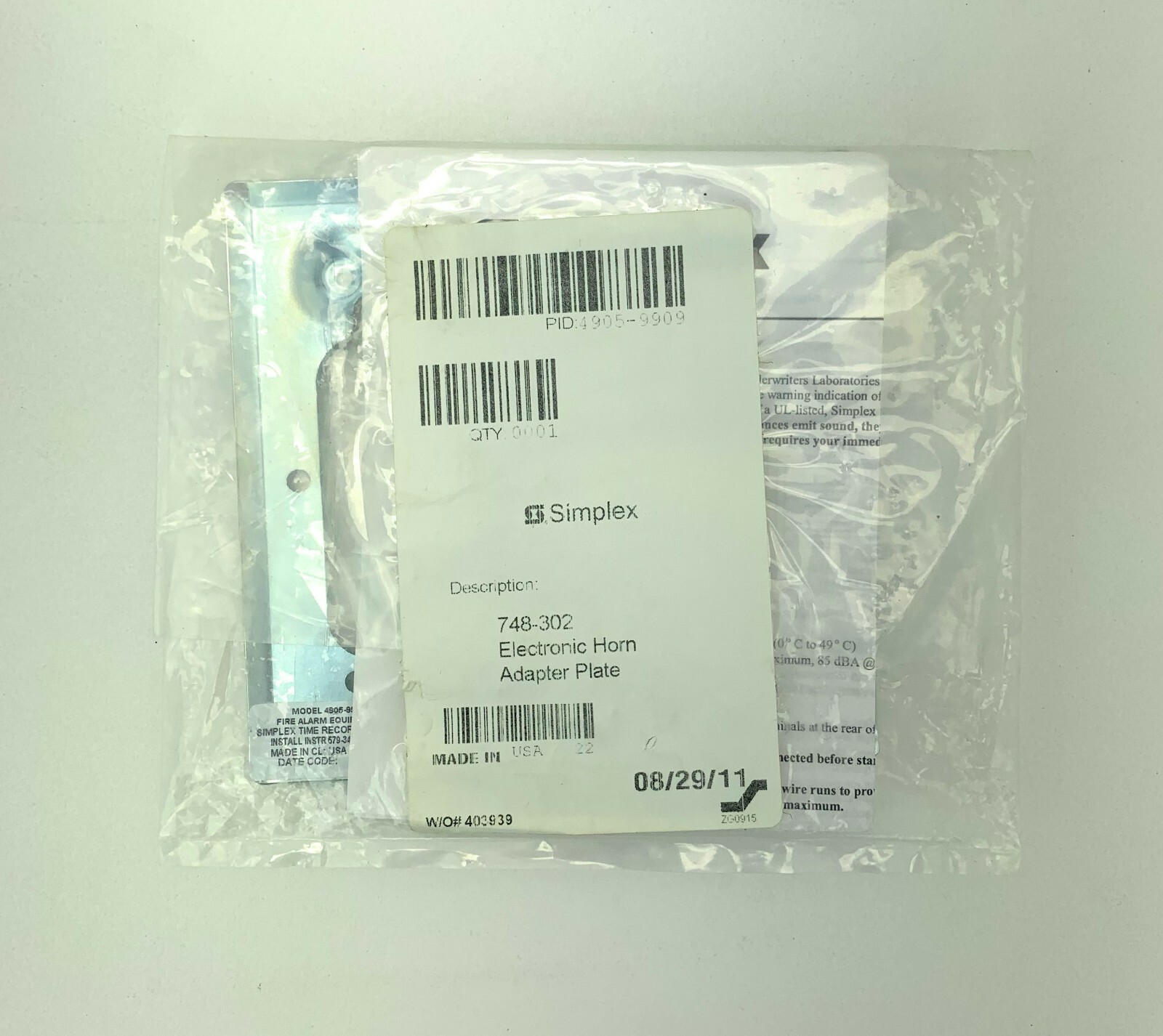 SIMPLEX 4905-9909 AUDIBLE ADAPTOR PLATE