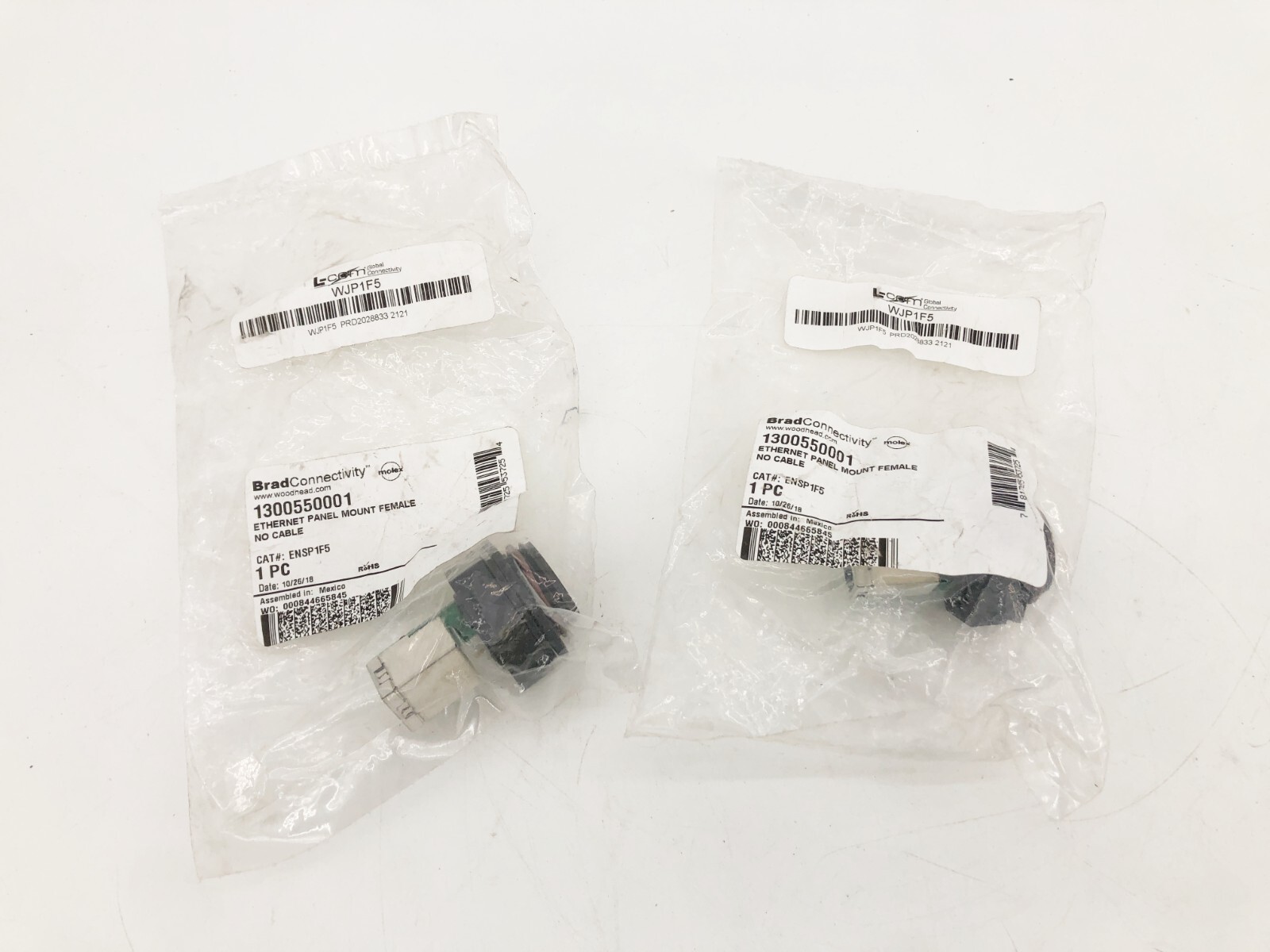 Lot of 2 New Brad Connectivity 1300550001 Ethernet Panel Mounts Female ENSP1F5