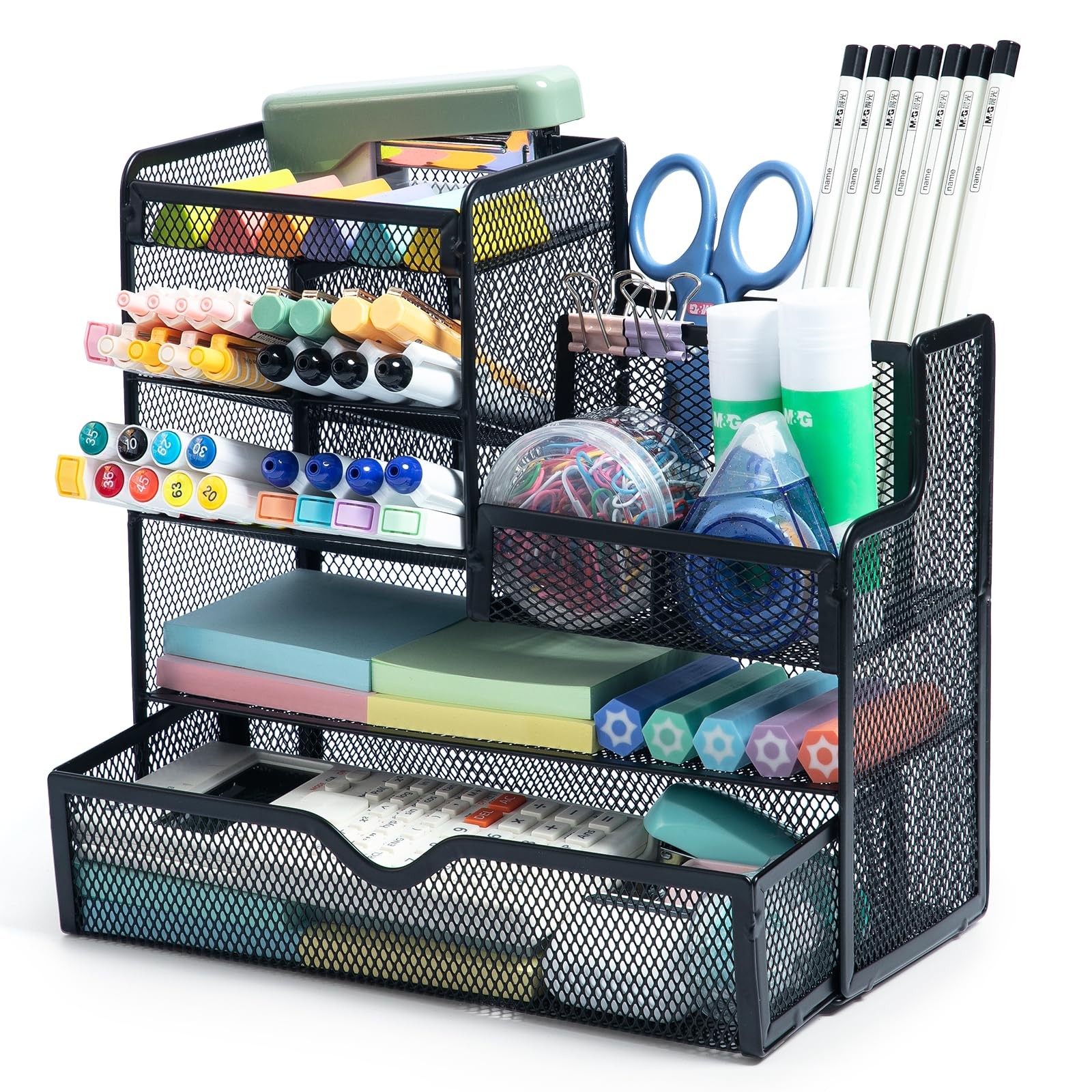 M&G Mesh Pen Holder for Desk, Multi-Functional Pencil with Black
