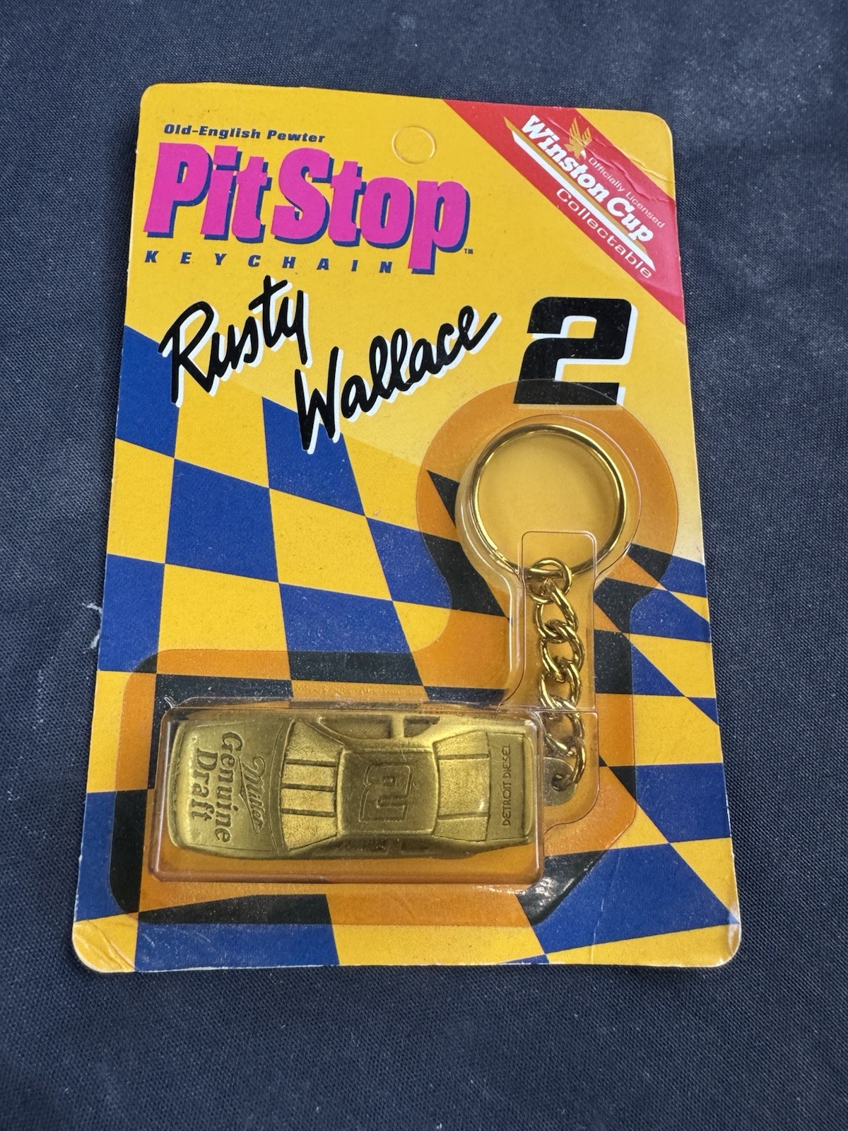 97 Pit Stop Rusty Wallace #2 Metal Keychain Vintage Sealed NASCAR