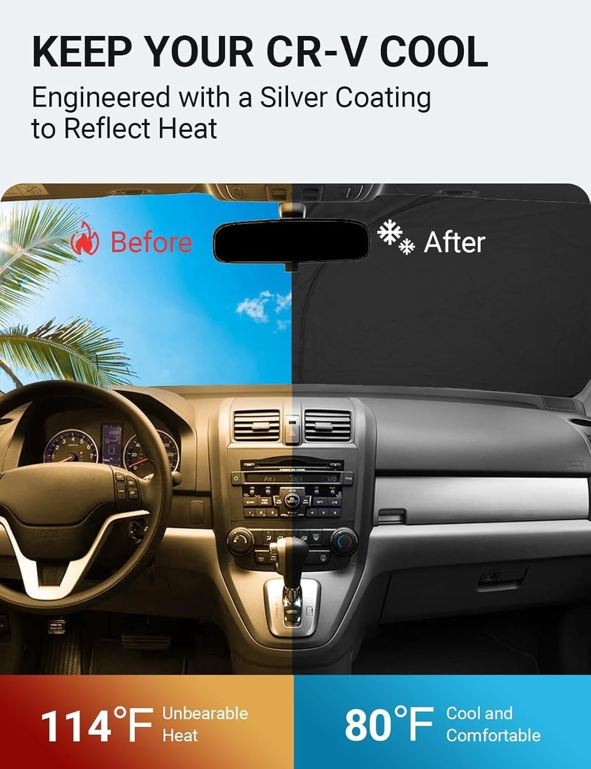 Double Layer Windshield Sun Shade for 2007-2011 Honda CR-V - Blocks 99% UV Rays