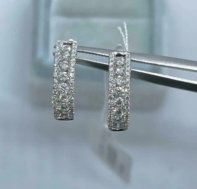 2Ct Lab Created Round Cut Diamond Huggie Hoop Earrings 14K White Gold Plated