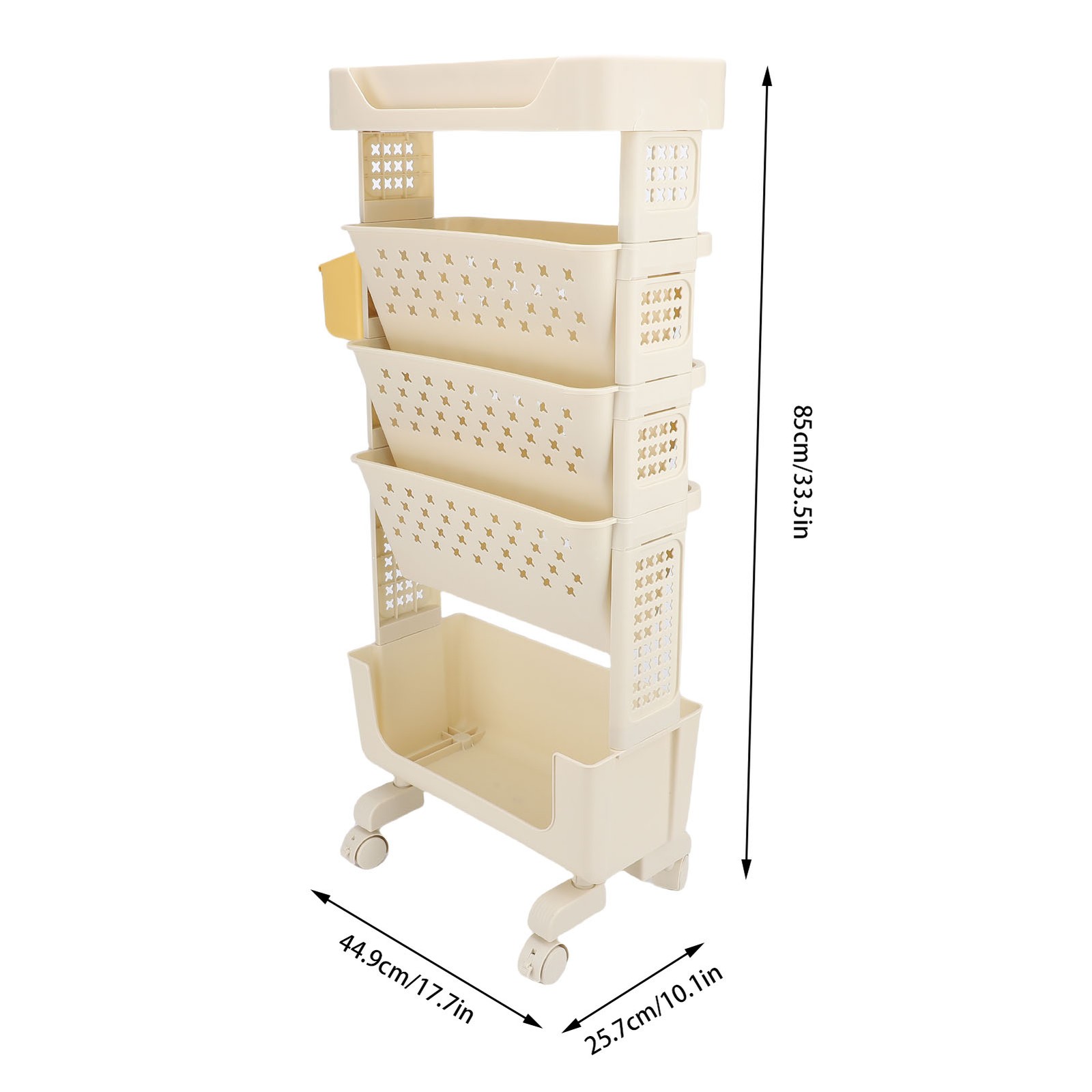 Rolling Book Cart 5 Tier Multi Functional Movable Storage Book Rack White