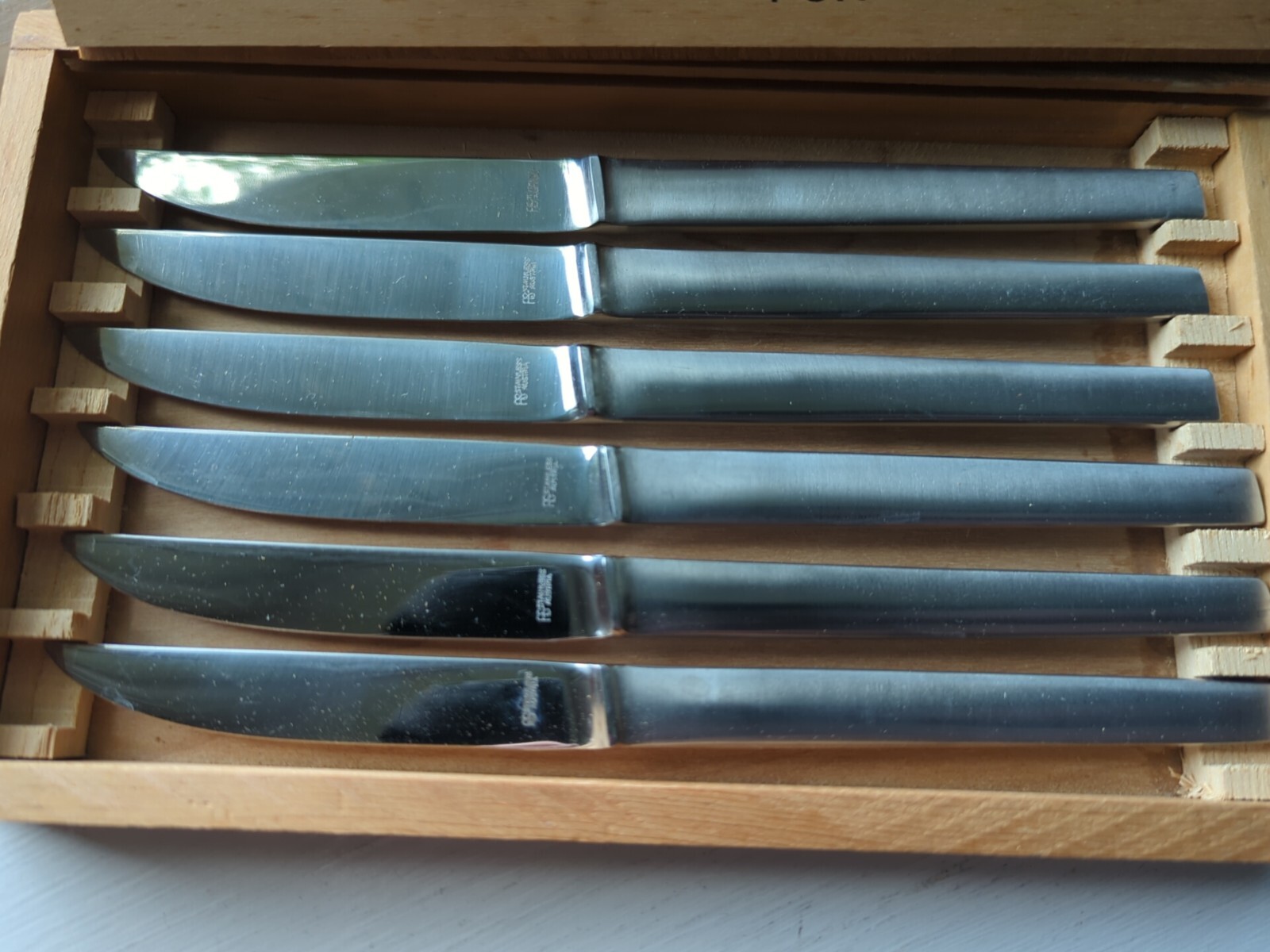 Vintage Austrian Swordmakers Delmonico Steak Knives Set of 6 Case NO. 317 Boxed