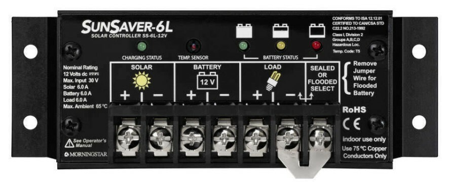 Morningstar SS-6L-12V SunSaver 6 amp 12 volt Solar Charge Controller with LVD