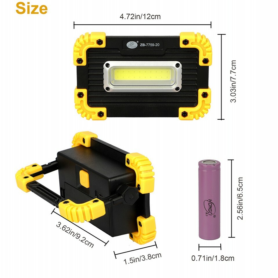 LED COB Work Light USB Rechargeable Spotlight Floodlight Camping Emergency Torch