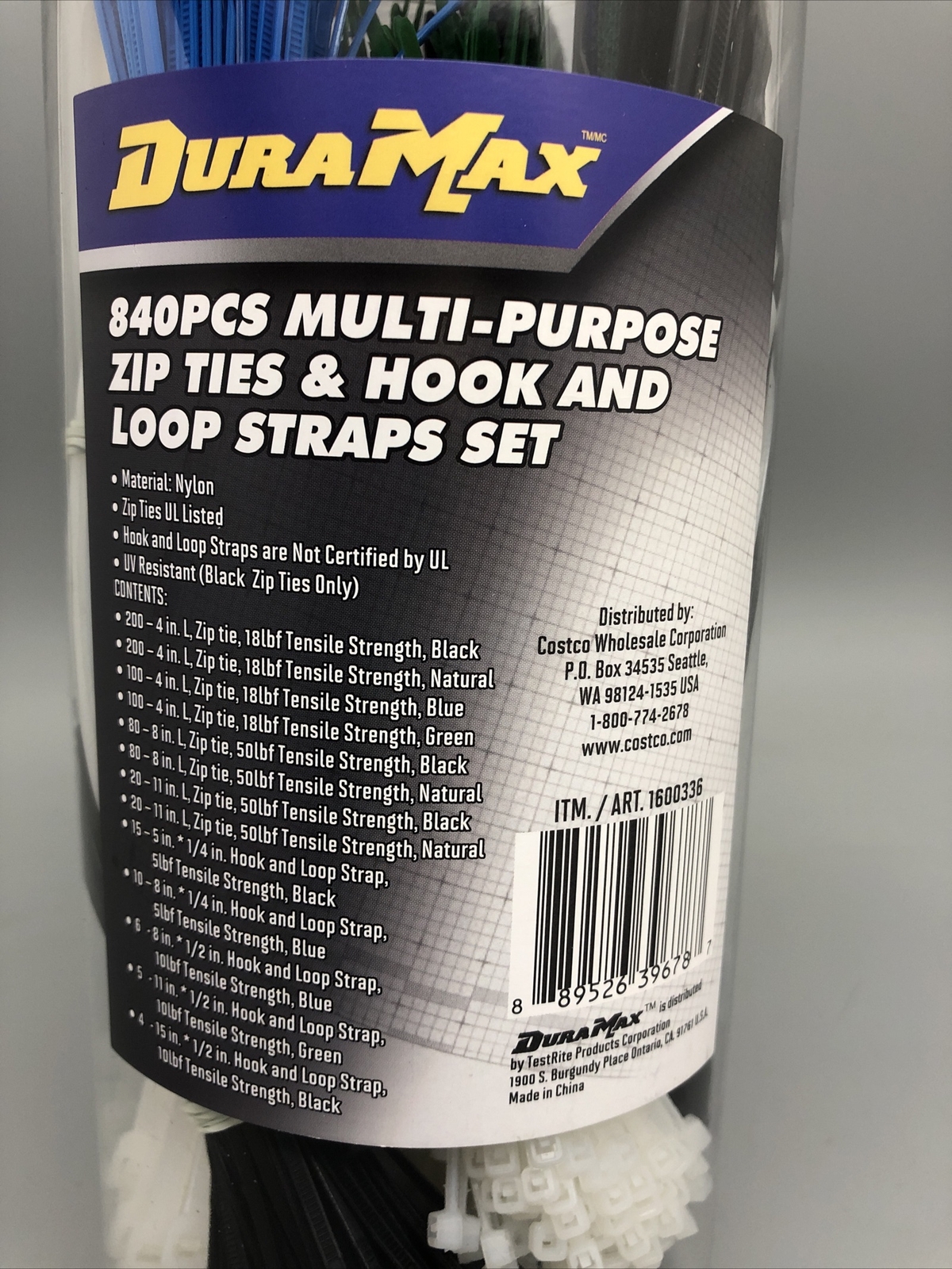 DuraMax 840 Pcs Multi Purpose Zip Ties Hook & Loop Strap Set Muli Size / Colors