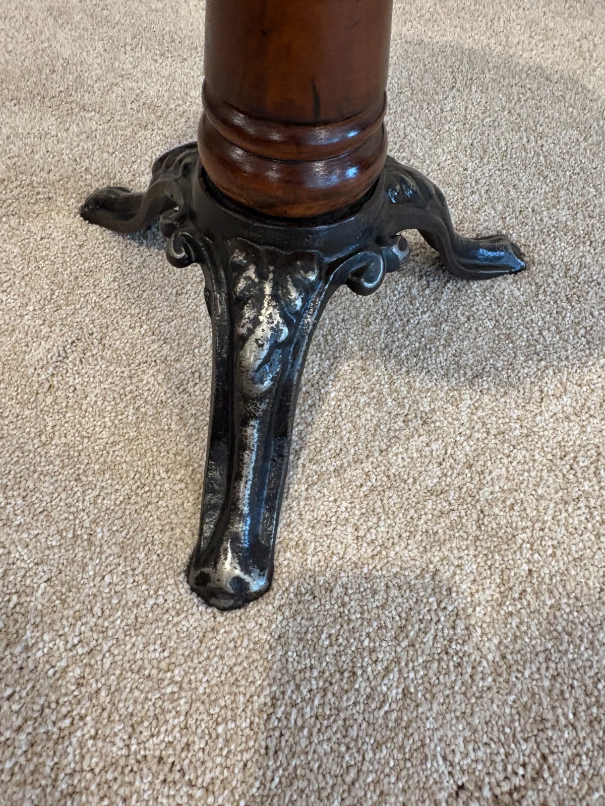 Antique Piano Stool with Iron Base & Adjustable Seat Height