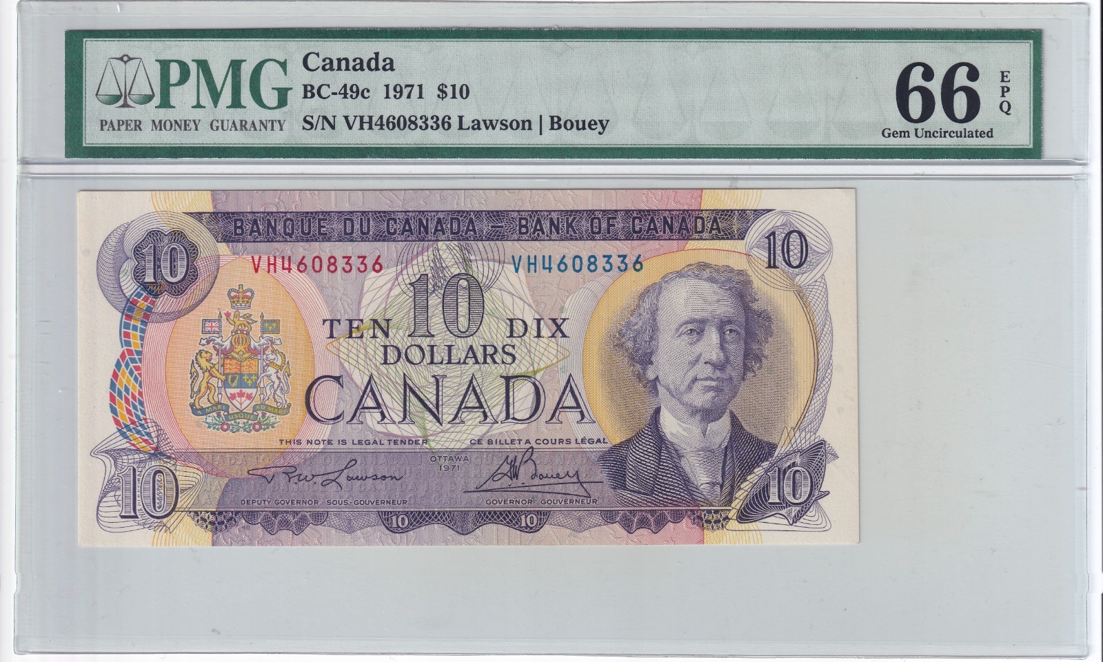 Canada 1971 $10 Ten Dollar Banknote Lawson - Bouey PMG Graded Gem UNC 66