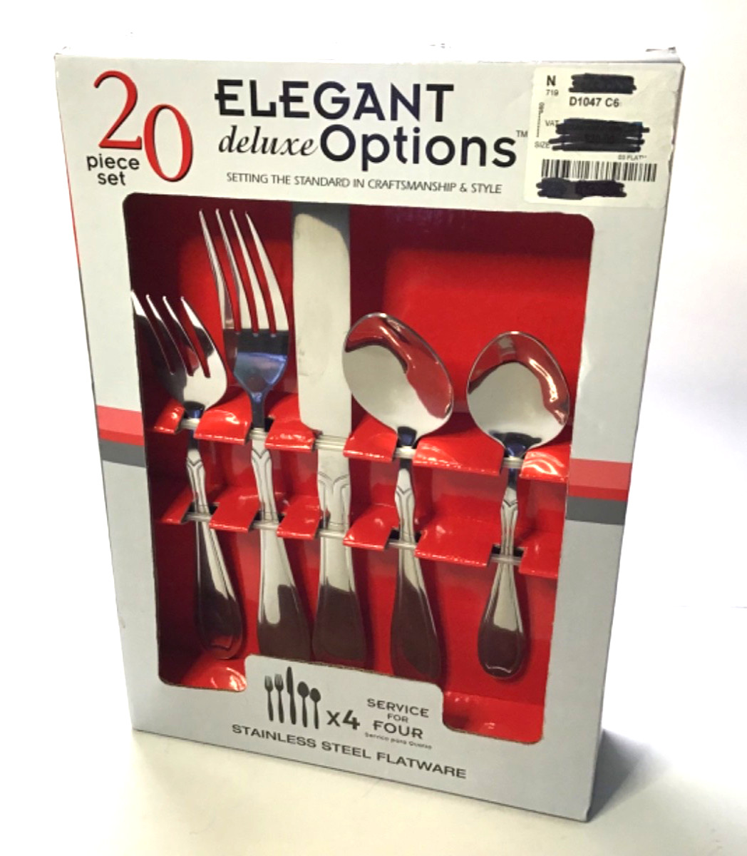 ELEGANT DELUXE OPTIONS 20PC STAINLESS FLATWARE- SERVICE FOR X4