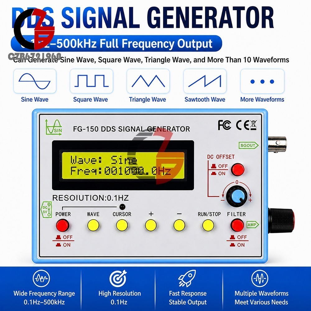 FG-150 DDS Function Signal Generator 0.1Hz-500kHz Frequency 15 Waveforms