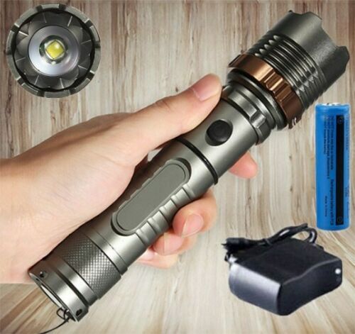 Rechargeable LED Flashlight Tactical Police Super Bright Torch Zoomable