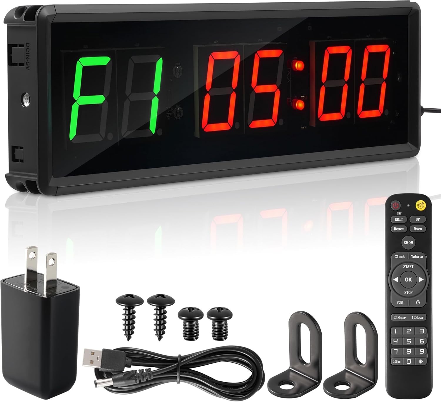 "Gym Clock Timer, Workout Clock with Seconds | 5 Display Modes | Remote "