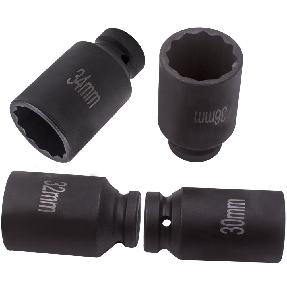 12 Point 1/2'' Drive Deep Spindle Axle Nut Socket Set 30mm 32mm 34mm 36mm