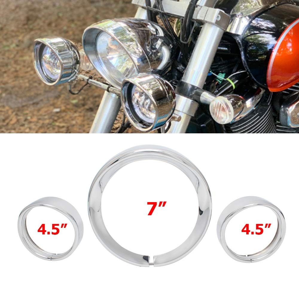 Chrome 7" Headlight Light 4.5" Passing Fog Lamp Trim Ring Bezel Visor For Harley