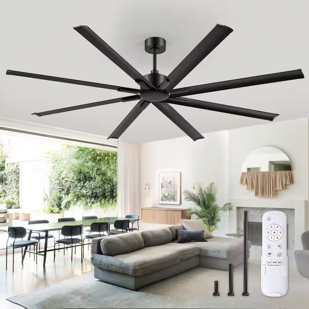 84 In. Indoor/Outdoor Matte Black Downrod and Angled Mount Industrial Ceiling Fa