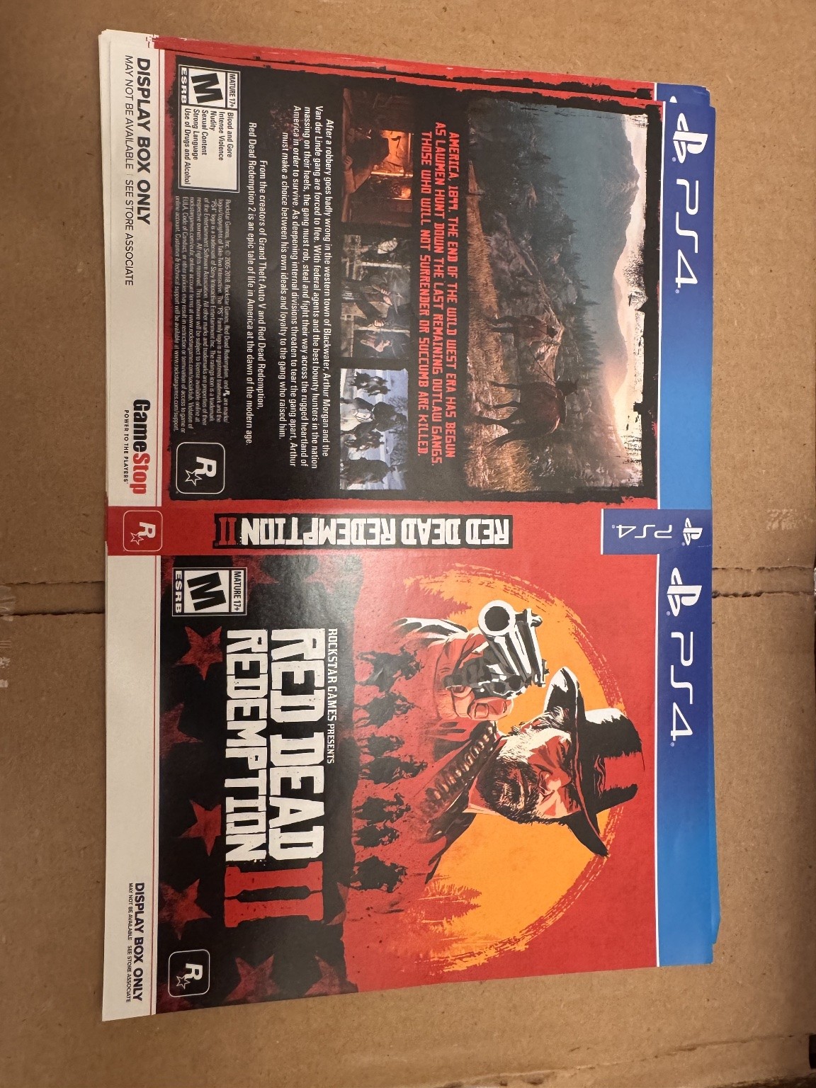 Red Dead Redemption II Box Art Insert PS4 GameStop Display Replacement