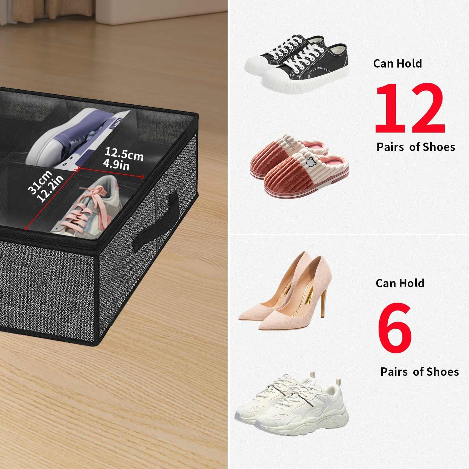 Sturdy under Bed Shoe Storage Organizer, Set of 2, Fit 12 to 24 Pairs, Underbed