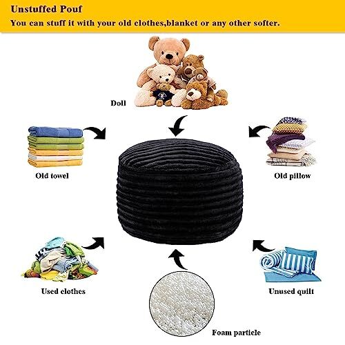 Pouf Ottoman Unstuffed,Ottoman Foot Rest, Floor Black Pouf Cover No Filler