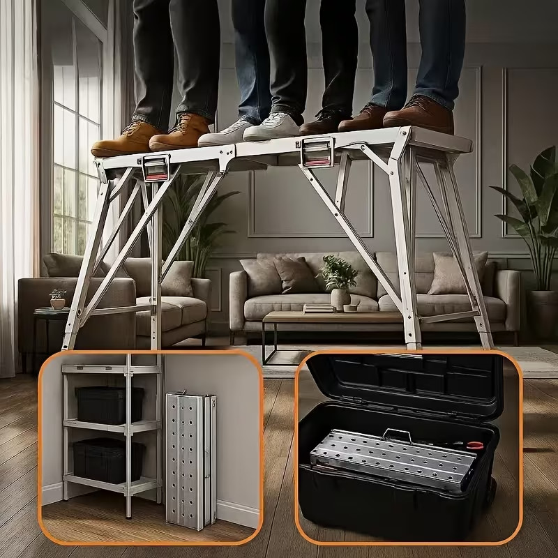 Portable Foldable Workbench Adjustable Height Heavy-Duty Wide Base Outdoor