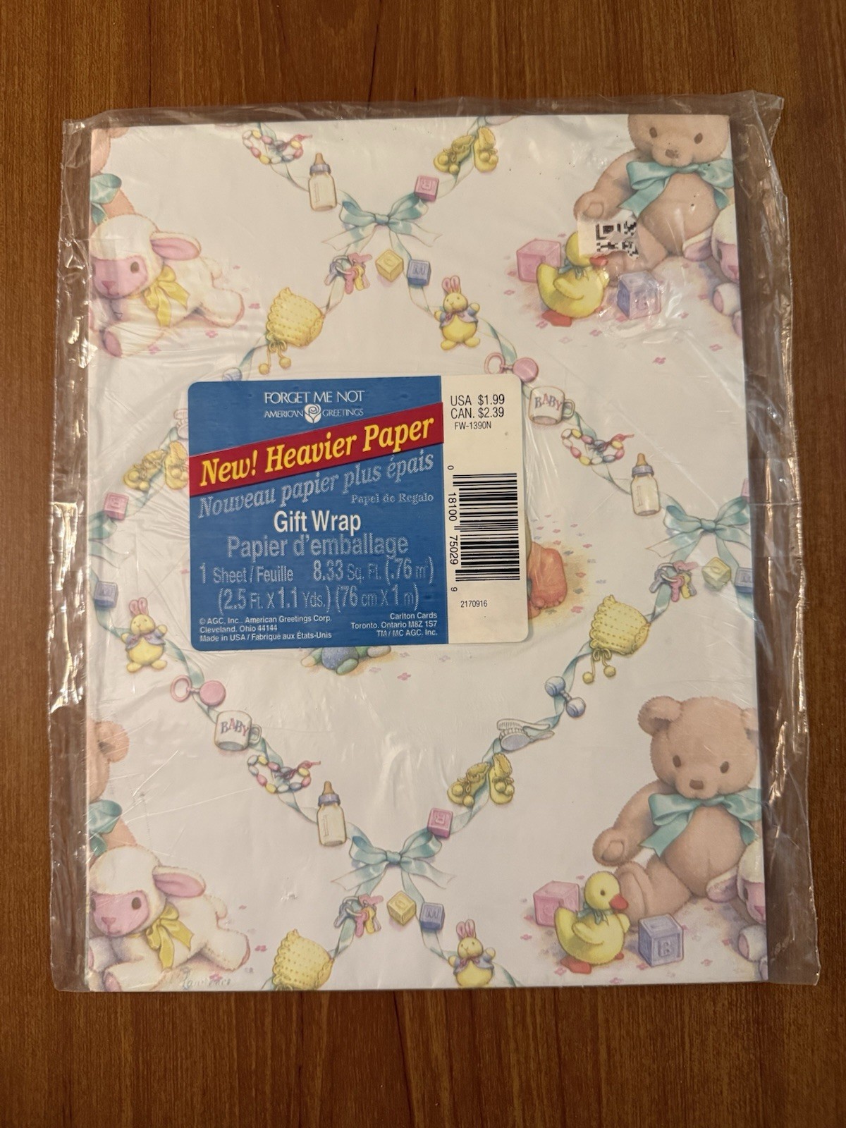 Vintage Baby & Bear Shower Gift Wrapping Paper Forget Me Not/American Greetings