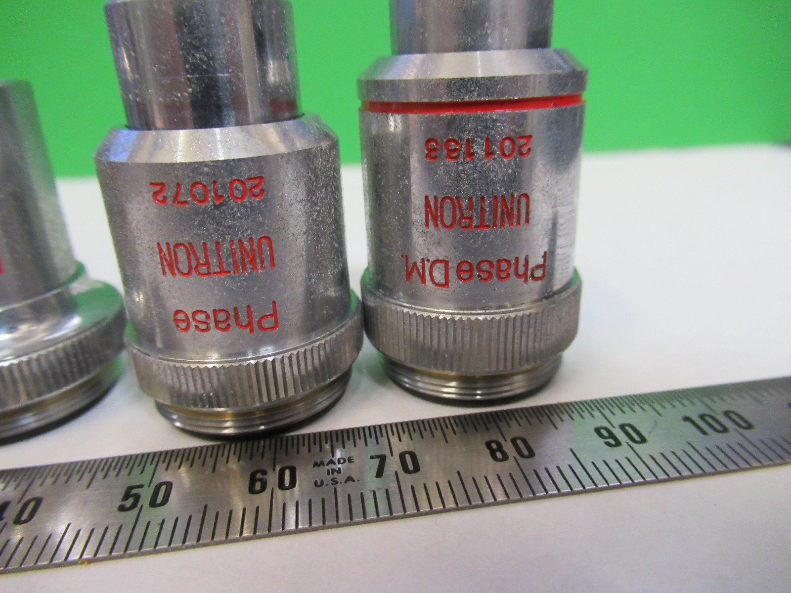 UNITRON JAPAN LOT OBJECTIVES 4 PIECES MICROSCOPE PART AS PICTURED U8-A-35