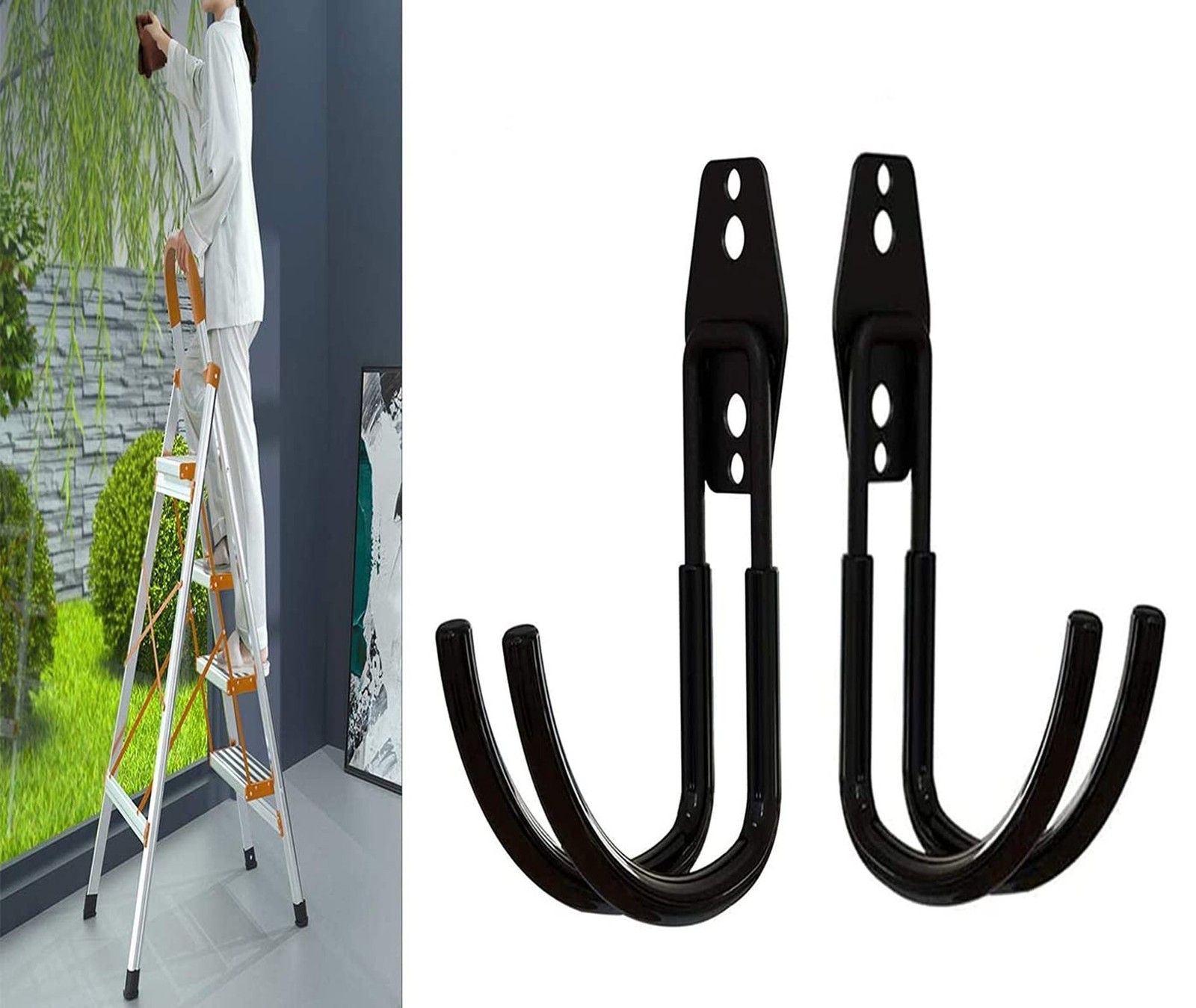 2Pcs Folding Step Stool Hanger, Telescoping Wall Mount Ladder Hooks for Home ...
