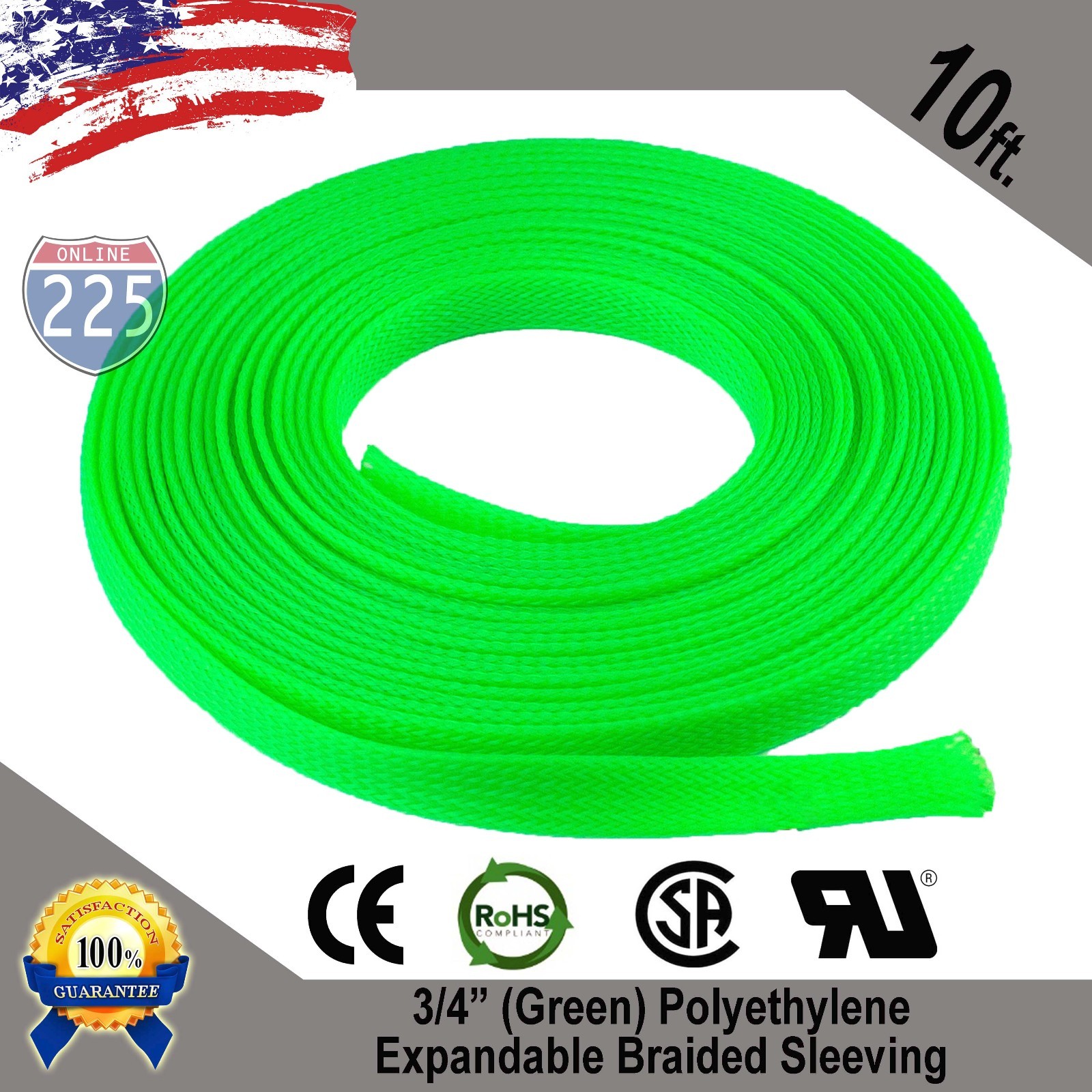 10 FT 3/4" Green Expandable Wire Cable Sleeving Sheathing Braided Loom Tubing US