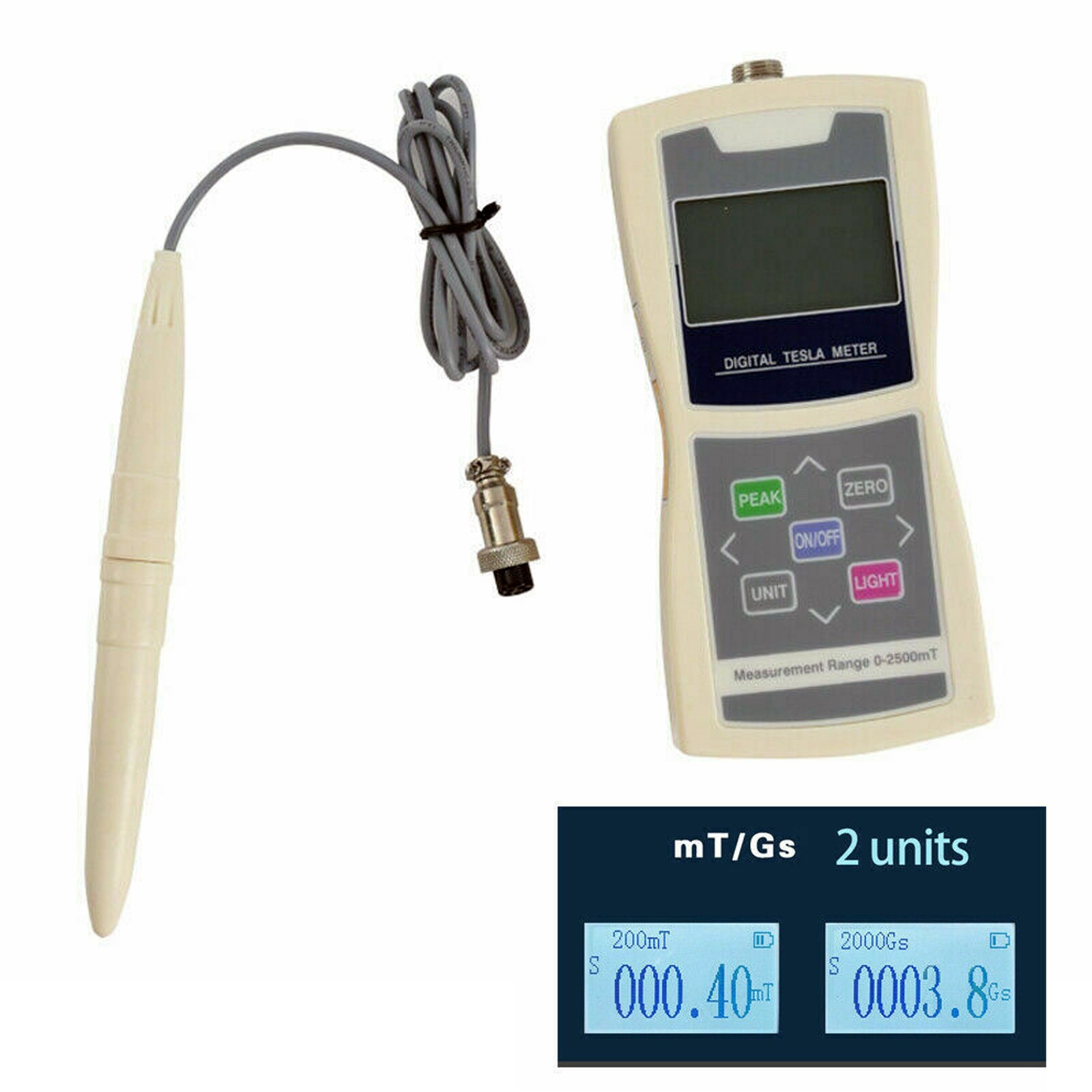 Digital Gauss Meter Magnetic Field Tester W/ Multiple Surface Hall Probes