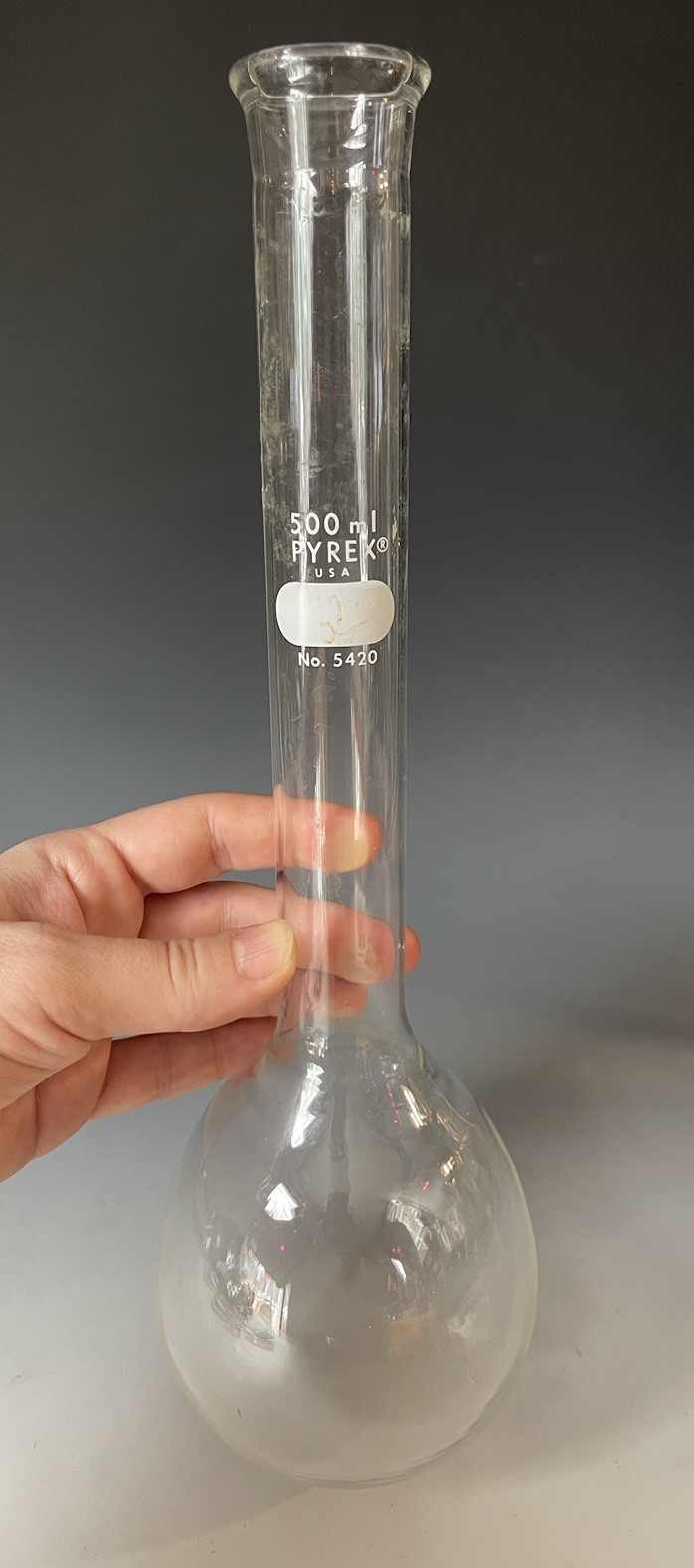 Pyrex Corning #5420 500ml Laboratory Long Neck Clear Glass Kjeldahl Potion Flask
