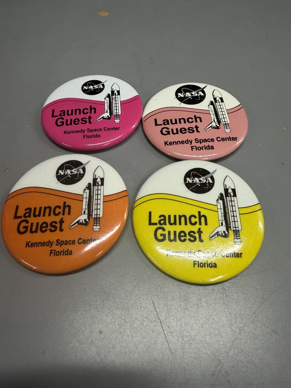 Vintage NASA Launch Guest - Orange Red light And Dark Pink - LOT OF4 Pin Button